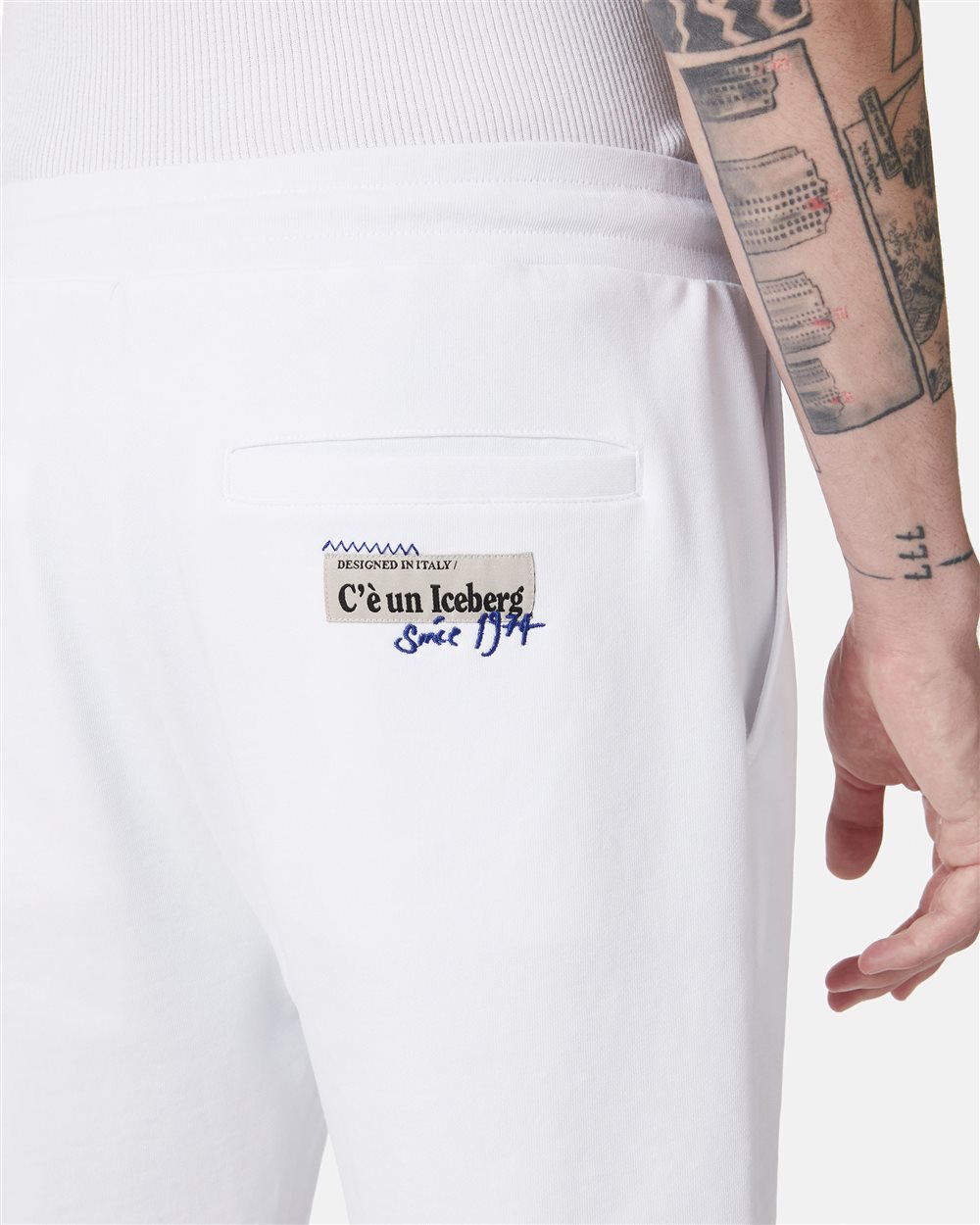 White slim fit Bermuda shorts in cotton fleece - Iceberg - Official Website