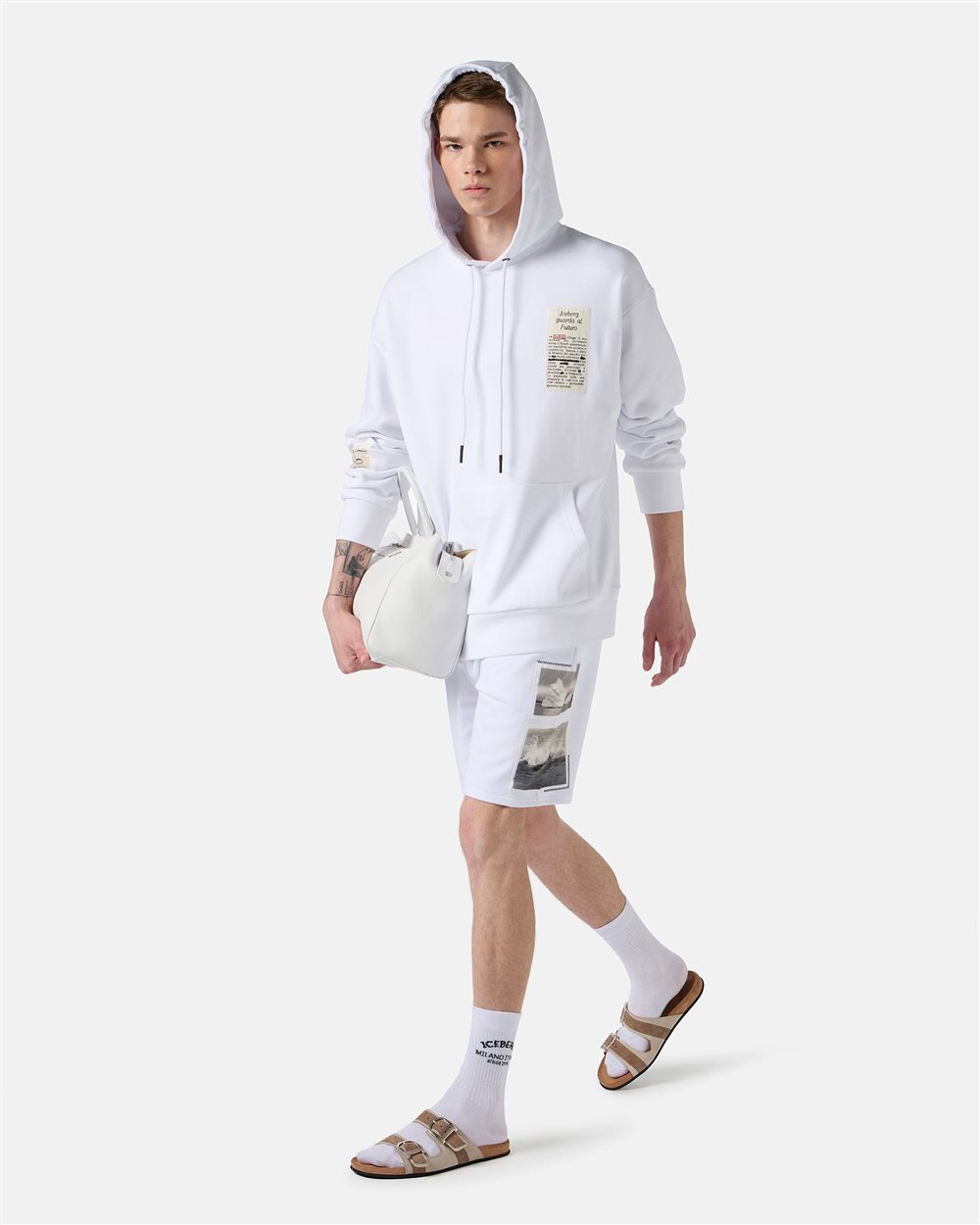 White slim fit Bermuda shorts in cotton fleece - Iceberg - Official Website