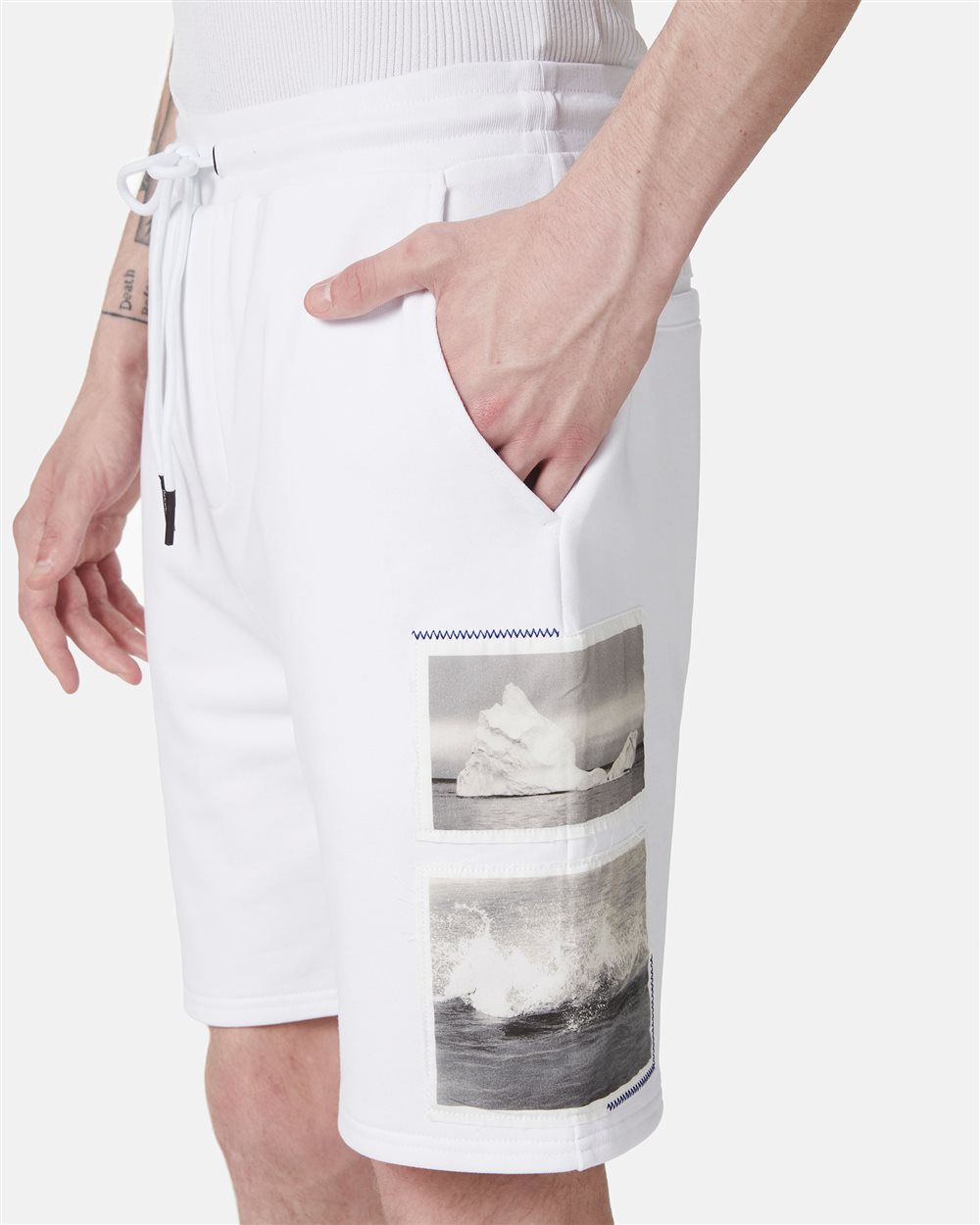 White slim fit Bermuda shorts in cotton fleece - Iceberg - Official Website