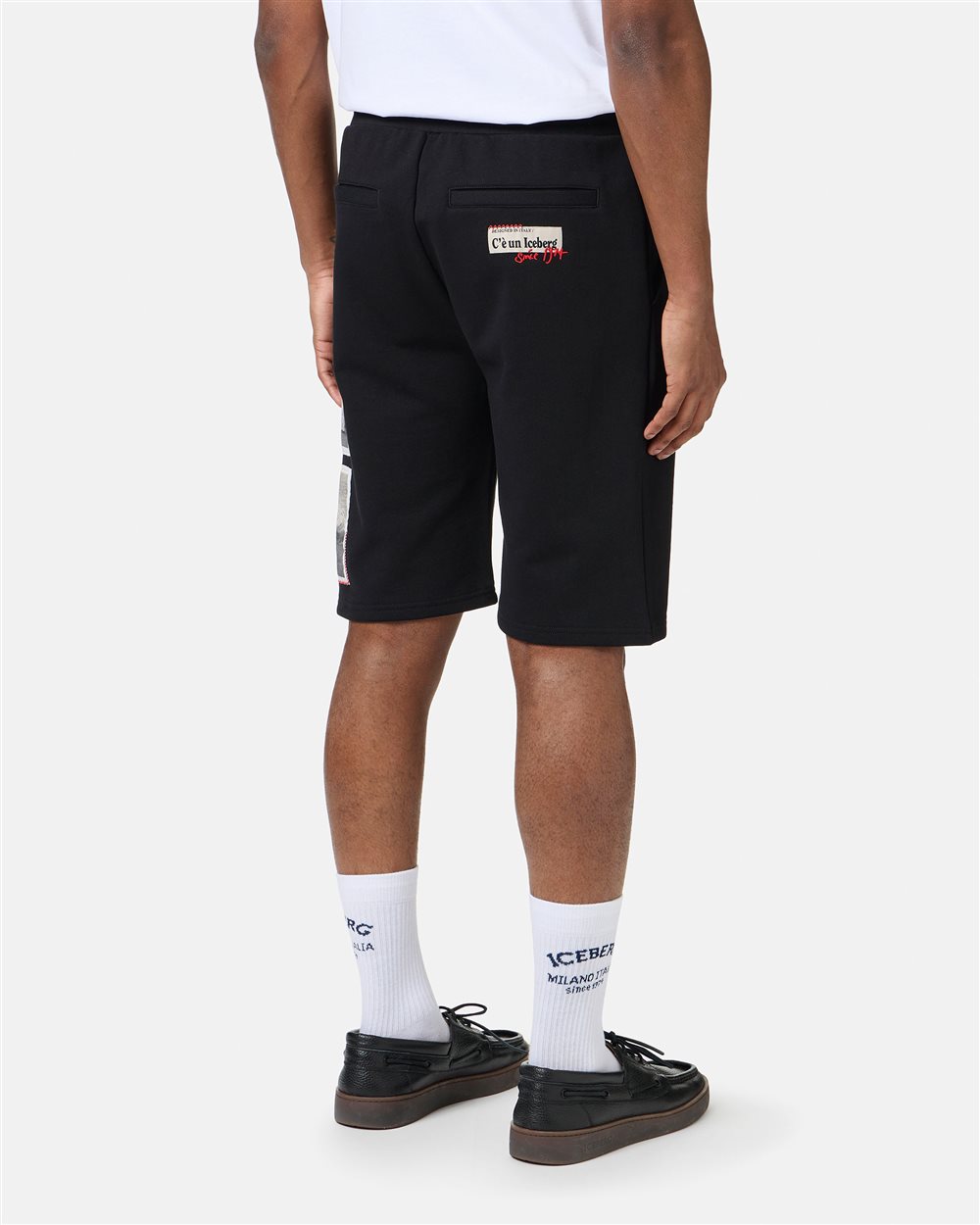 Black slim fit cotton fleece bermuda - Iceberg - Official Website