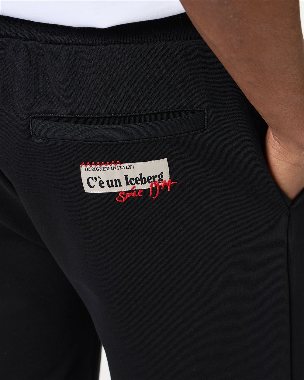 Black slim fit cotton fleece bermuda - Iceberg - Official Website