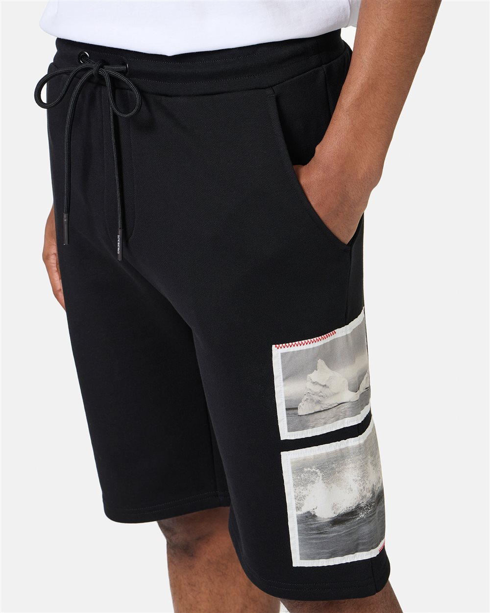 Black slim fit cotton fleece bermuda - Iceberg - Official Website