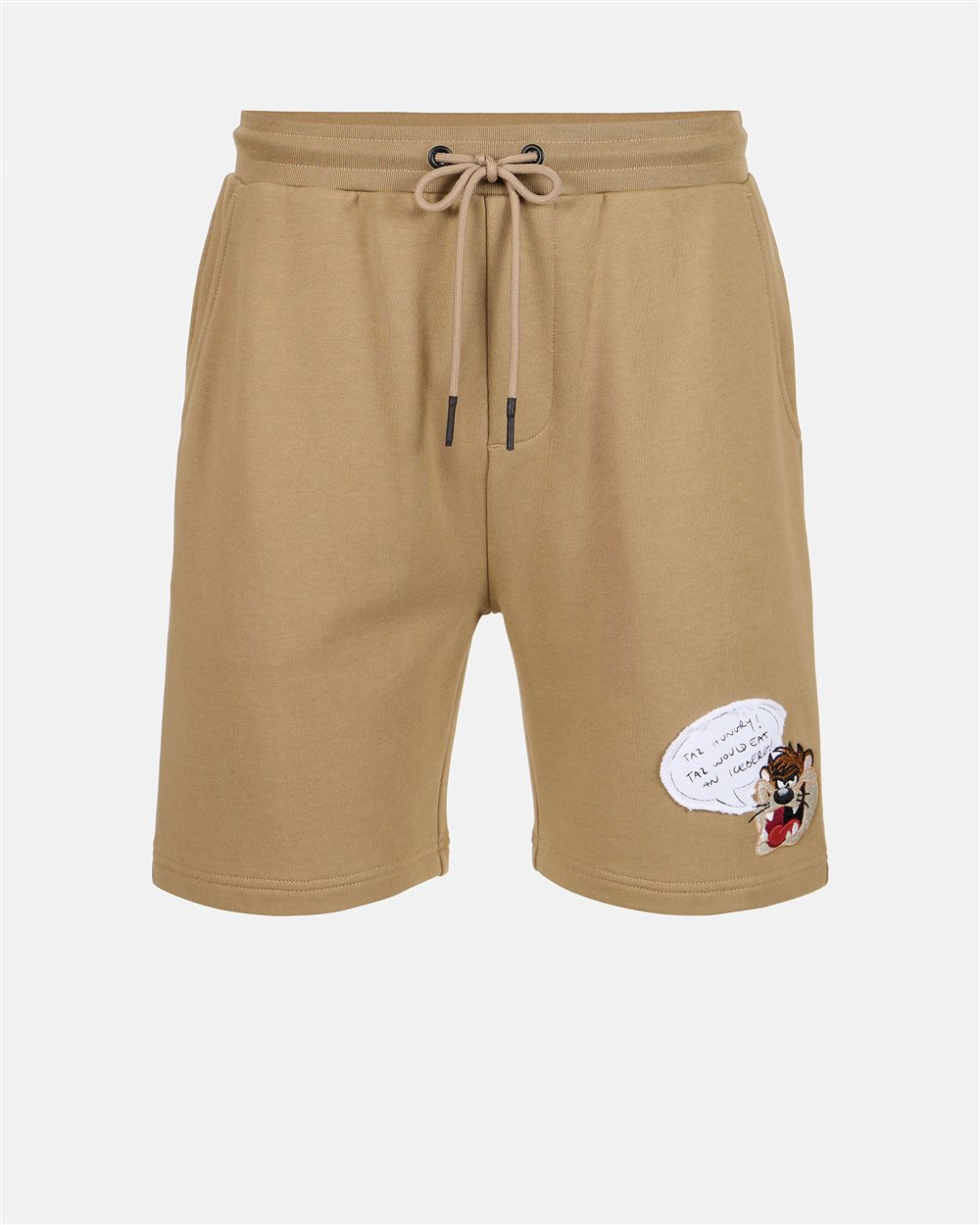 Slim fit mud cotton fleece Bermuda shorts with Taz embroidery - Iceberg - Official Website