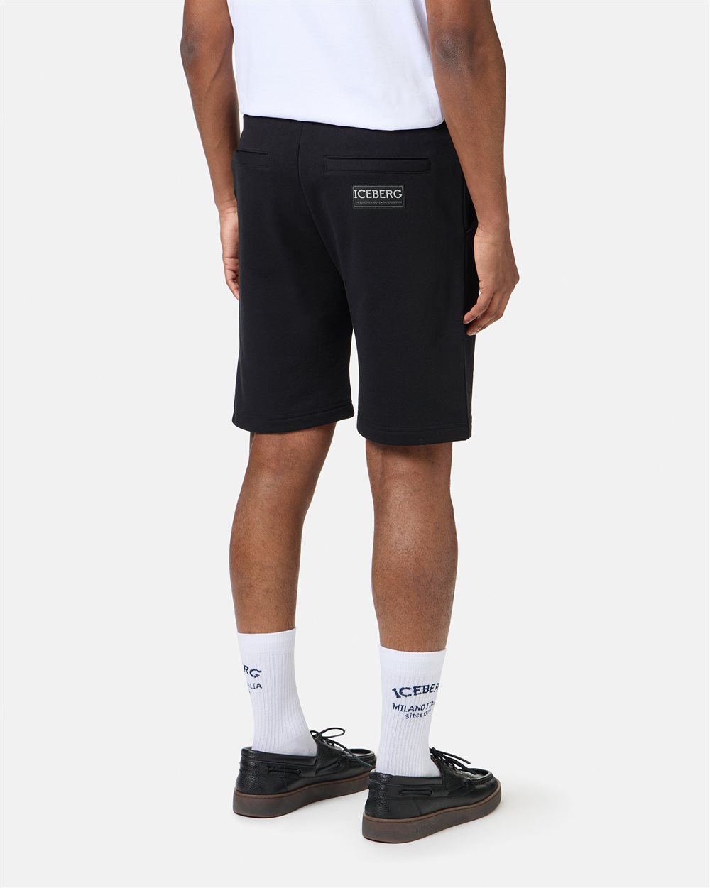 Slim fit black cotton fleece Bermuda shorts with Taz embroidery - Iceberg - Official Website