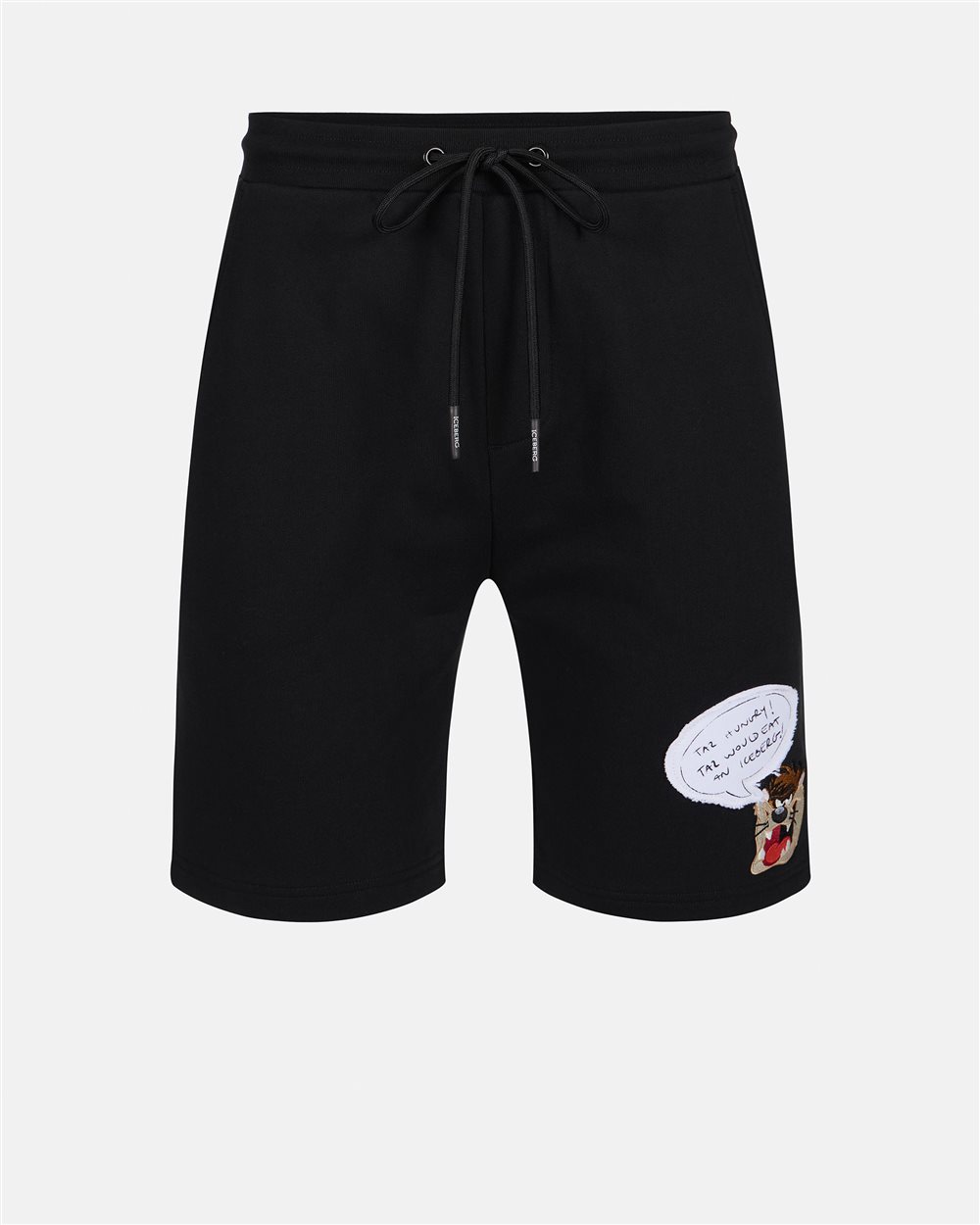 Slim fit black cotton fleece Bermuda shorts with Taz embroidery - Iceberg - Official Website