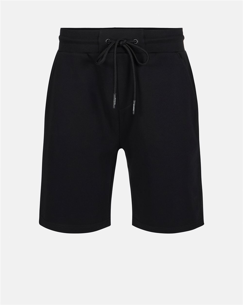 Slim fit black Bermuda shorts in sustainable cotton fleece with embroidered patch - Iceberg - Official Website