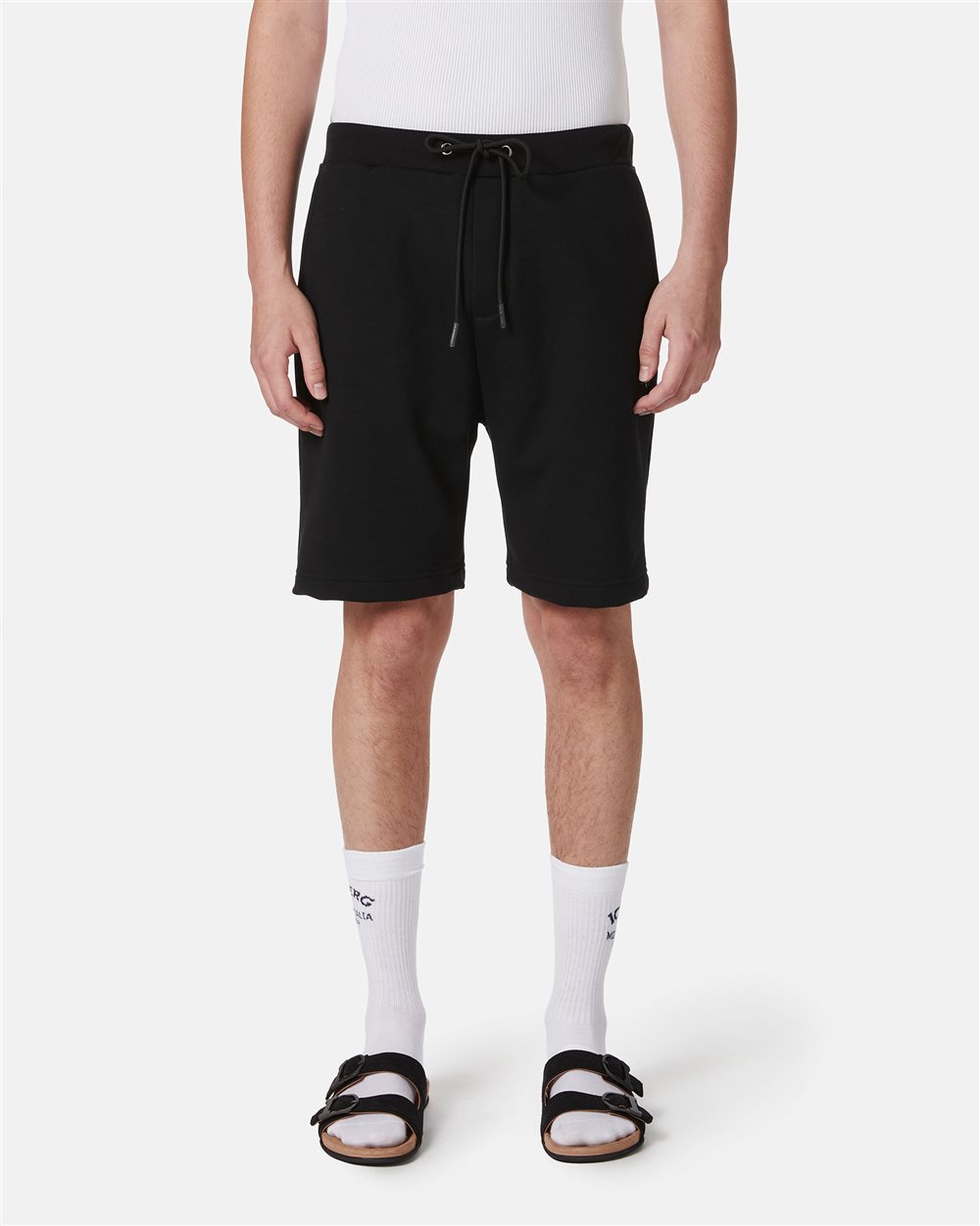 Black slim fit Bermuda shorts in cotton fleece with Bear print - Iceberg - Official Website