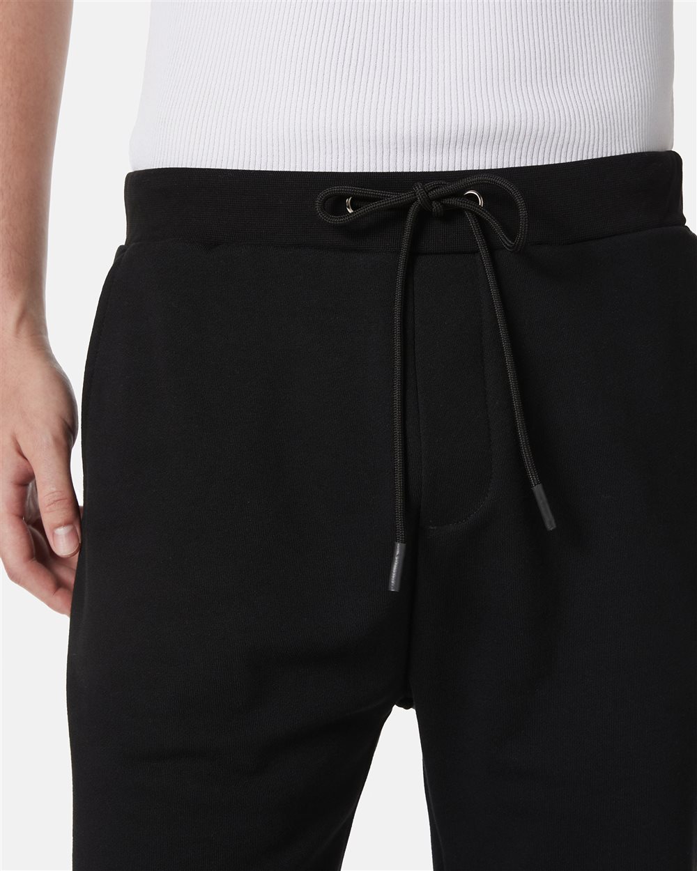 Black slim fit Bermuda shorts in cotton fleece with Bear print - Iceberg - Official Website