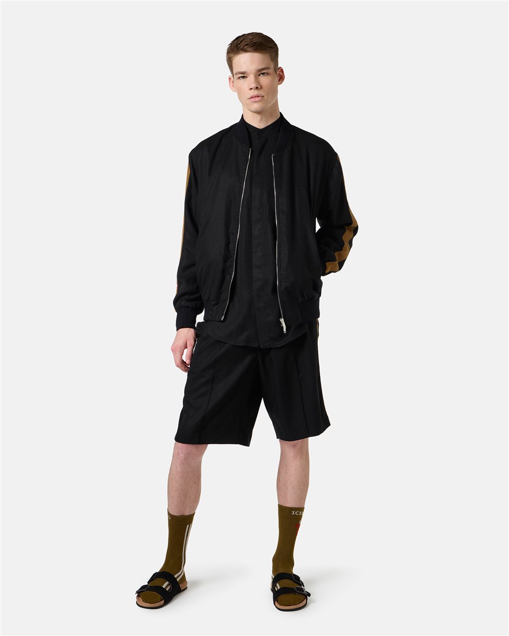 Comfort fit black Bermuda shorts in Tencel with contrasting stripes - Iceberg - Official Website