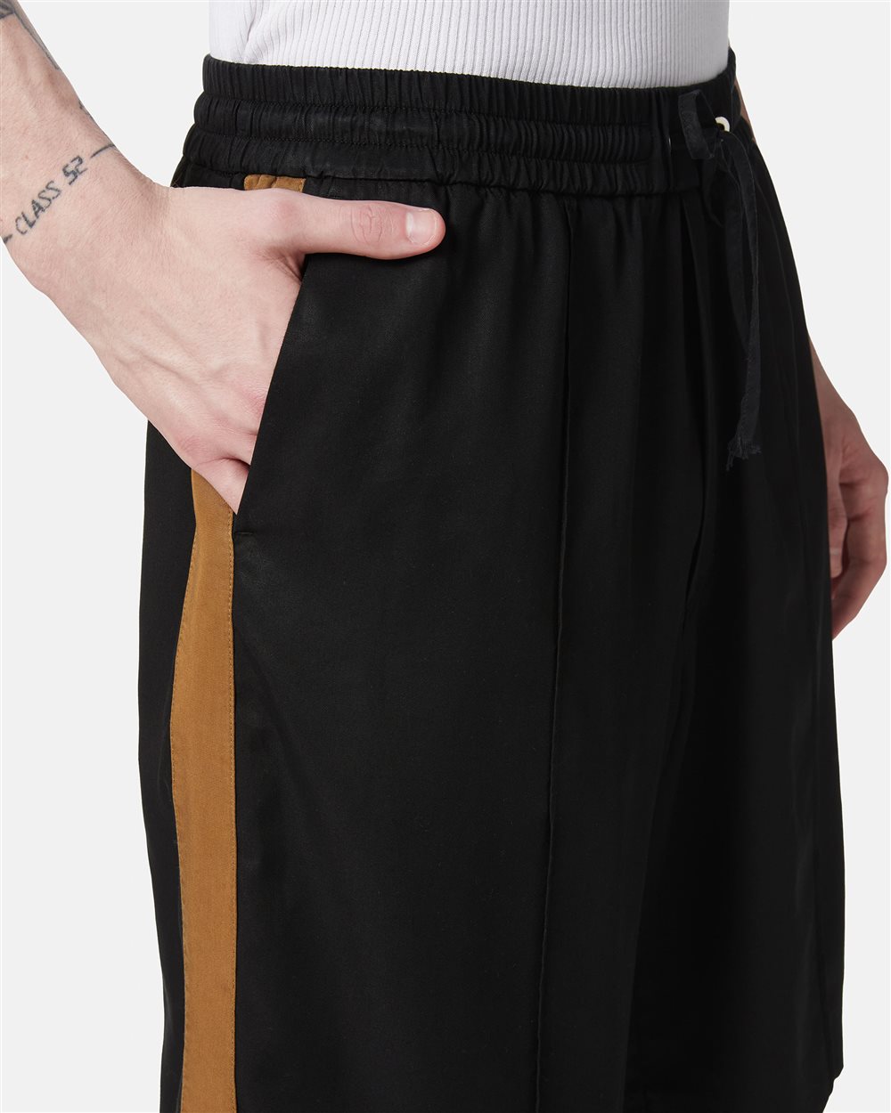 Comfort fit black Bermuda shorts in Tencel with contrasting stripes - Iceberg - Official Website