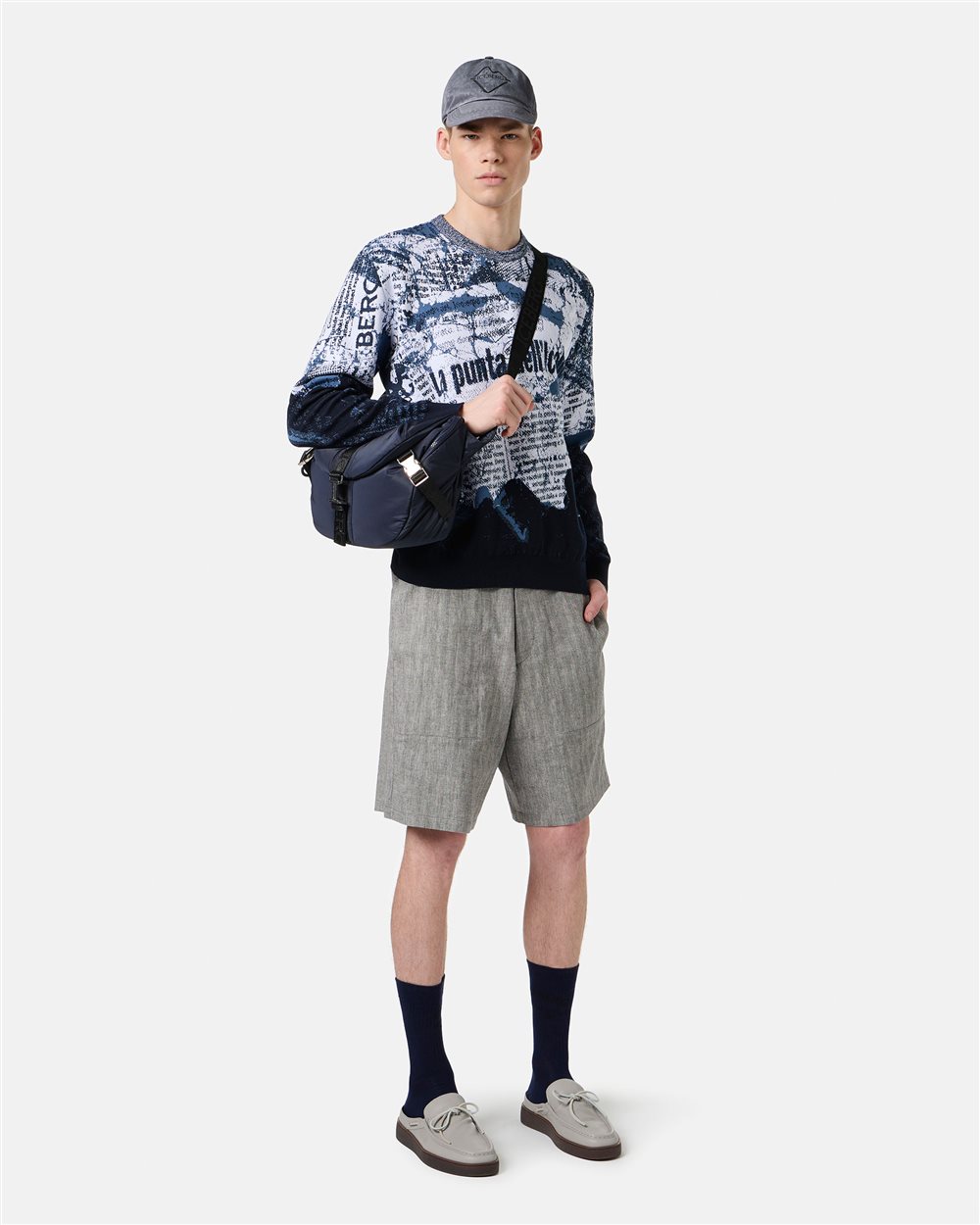 Regular fit Bermuda shorts in black and white herringbone fabric - Iceberg - Official Website