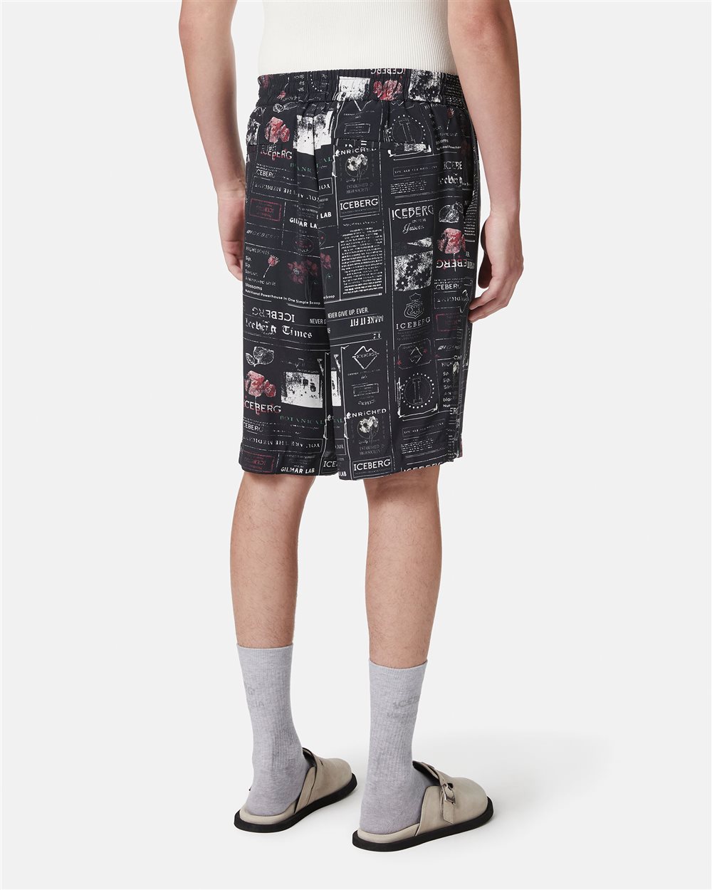 ECOVERO Viscose Relaxed Fit Bermuda Shorts with Allover Multi-Logo Print - Iceberg - Official Website