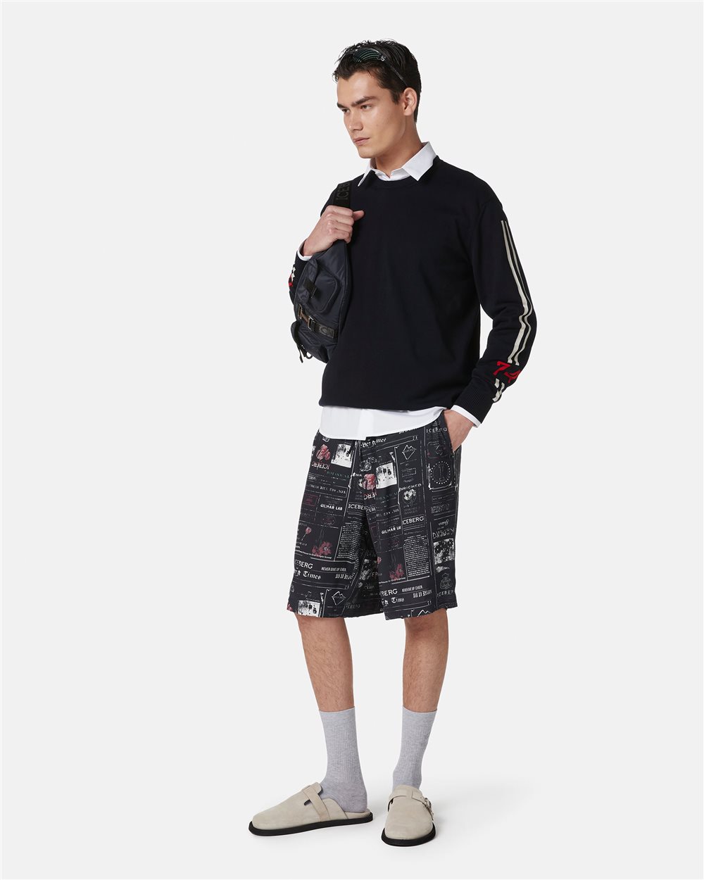 ECOVERO Viscose Relaxed Fit Bermuda Shorts with Allover Multi-Logo Print - Iceberg - Official Website