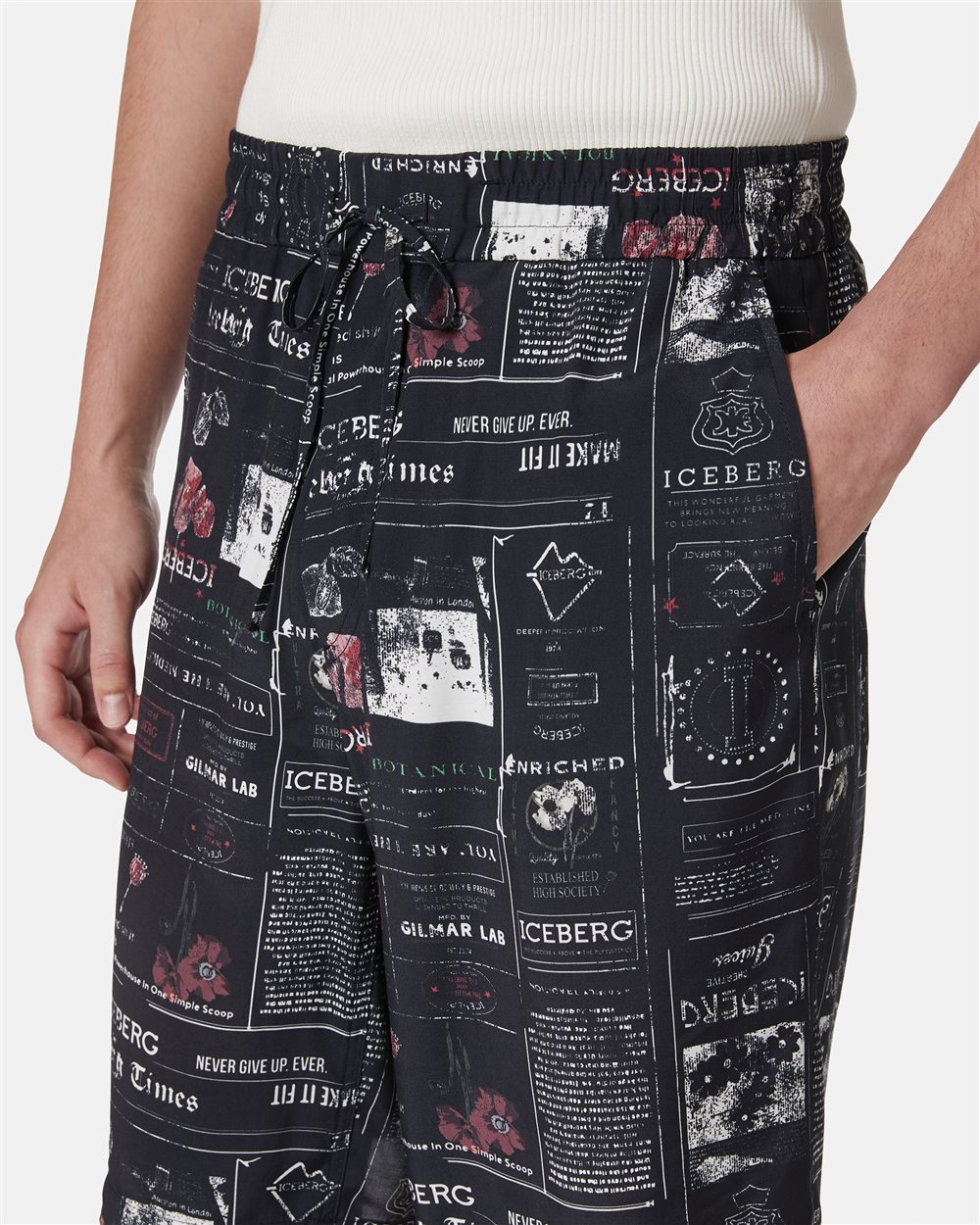 ECOVERO Viscose Relaxed Fit Bermuda Shorts with Allover Multi-Logo Print - Iceberg - Official Website