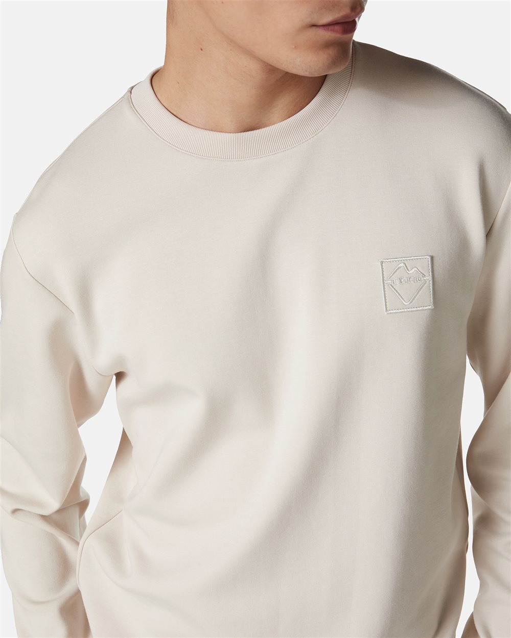 Felpa color bianco polvere girocollo in tessuto scuba e logo - Iceberg - Official Website