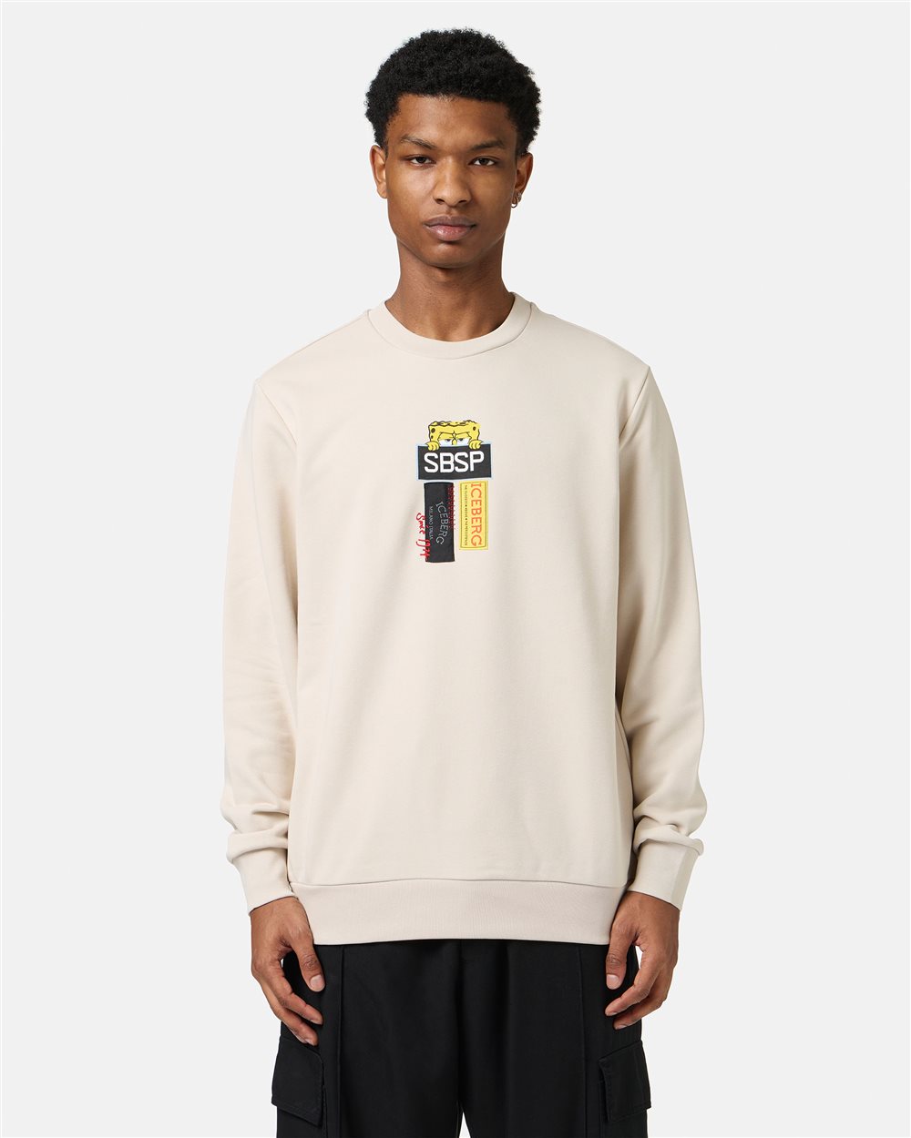 Powder white crewneck sweatshirt in scuba fabric and logo - Iceberg - Official Website