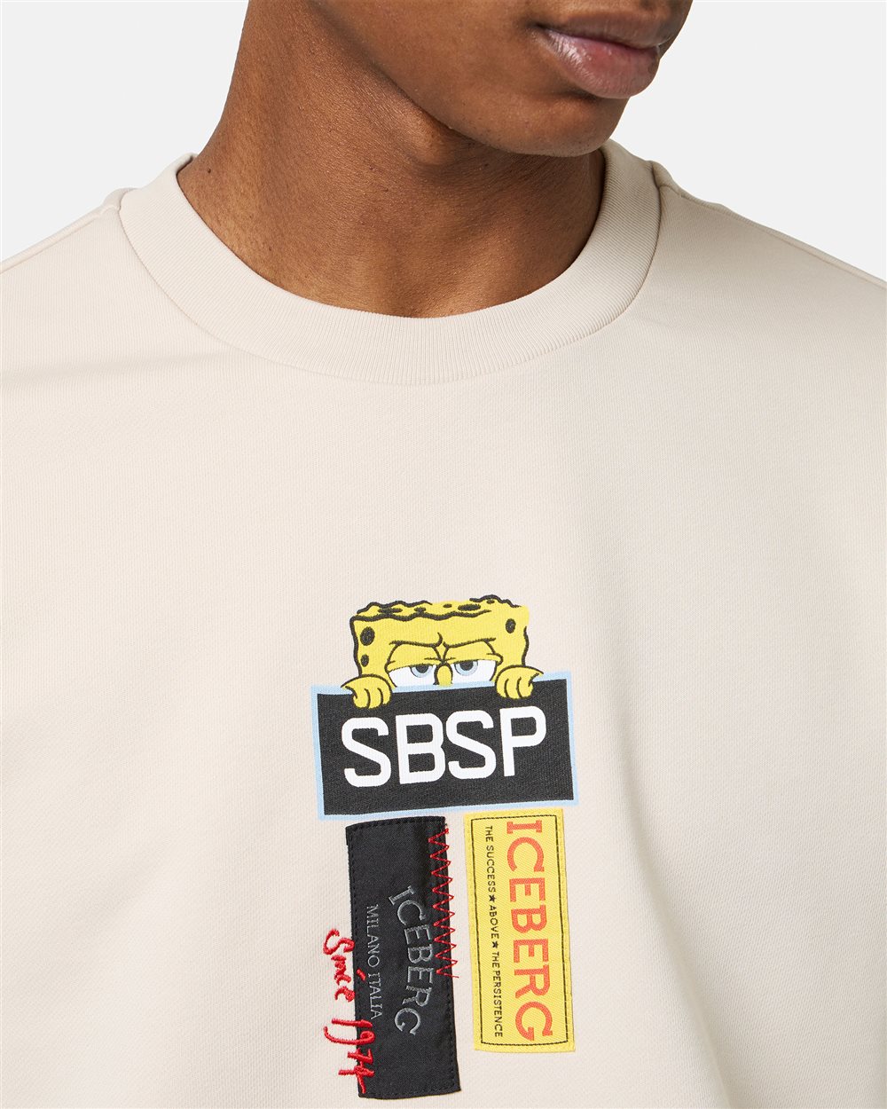 Powder white crewneck sweatshirt in scuba fabric and logo - Iceberg - Official Website