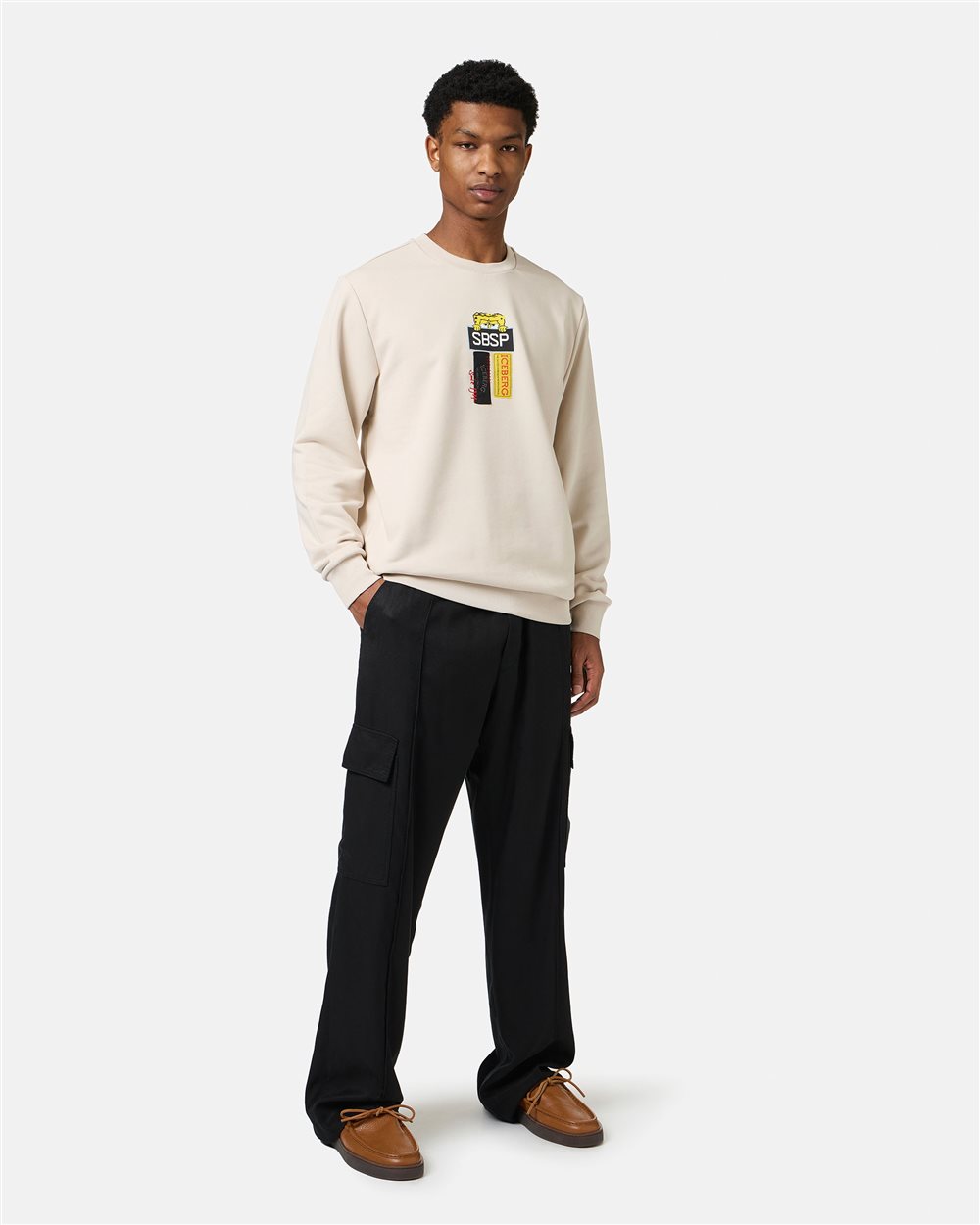 Powder white crewneck sweatshirt in scuba fabric and logo - Iceberg - Official Website