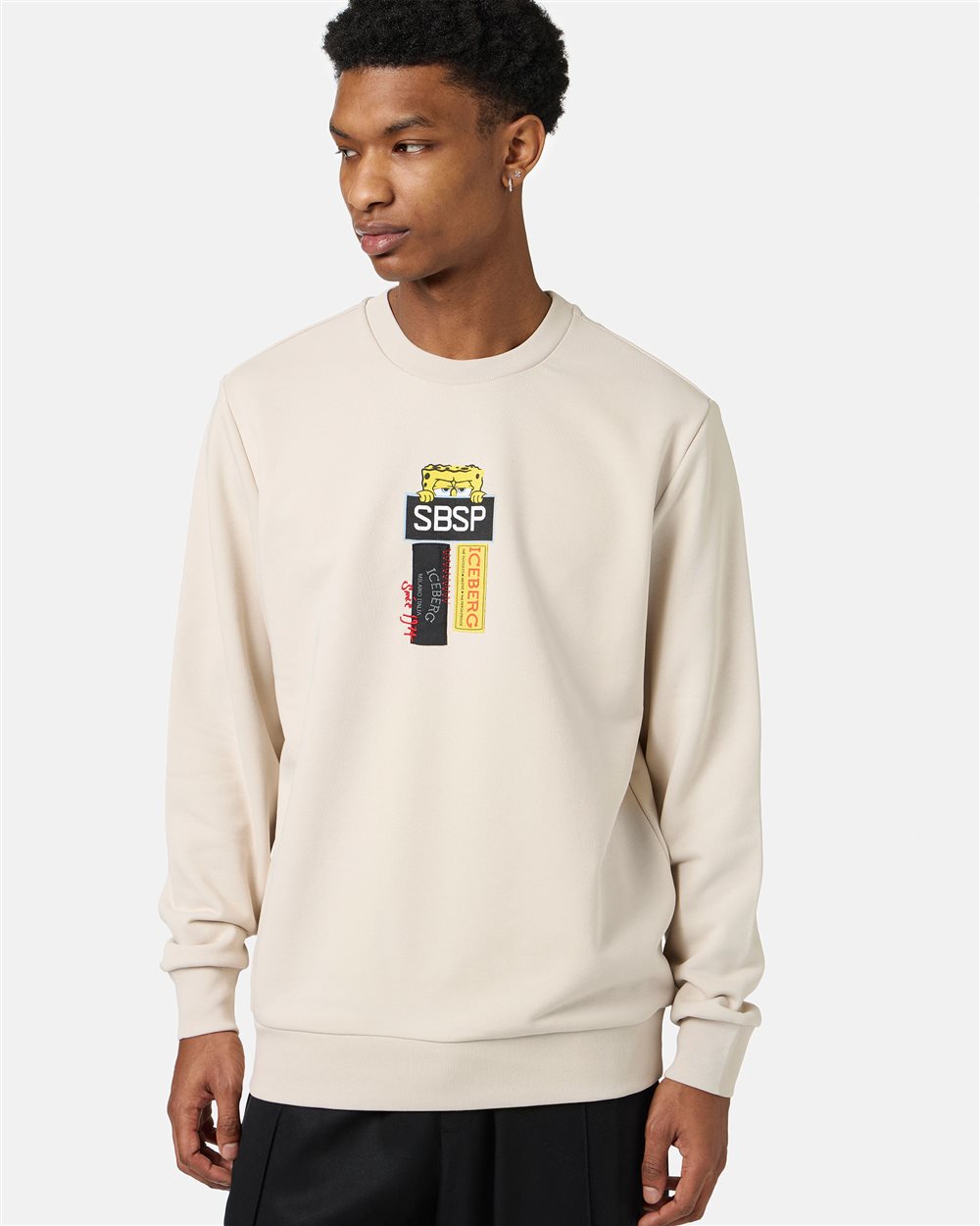 Powder white crewneck sweatshirt in scuba fabric and logo - Iceberg - Official Website