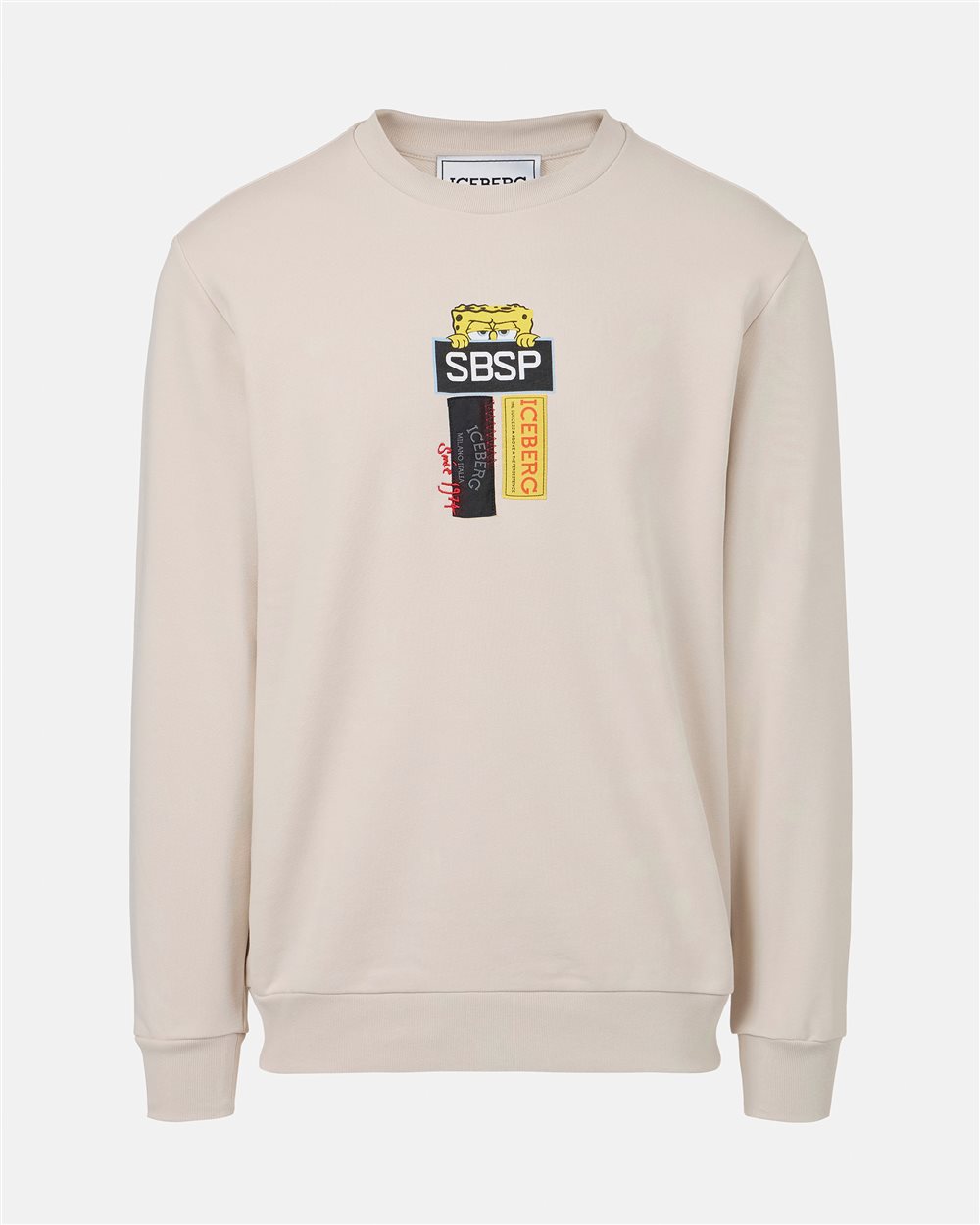 Powder white crewneck sweatshirt in scuba fabric and logo - Iceberg - Official Website