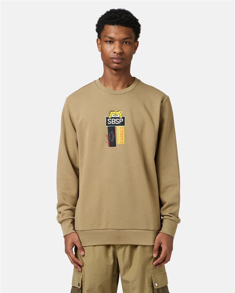 Powder white crewneck sweatshirt in scuba fabric and logo - Iceberg - Official Website
