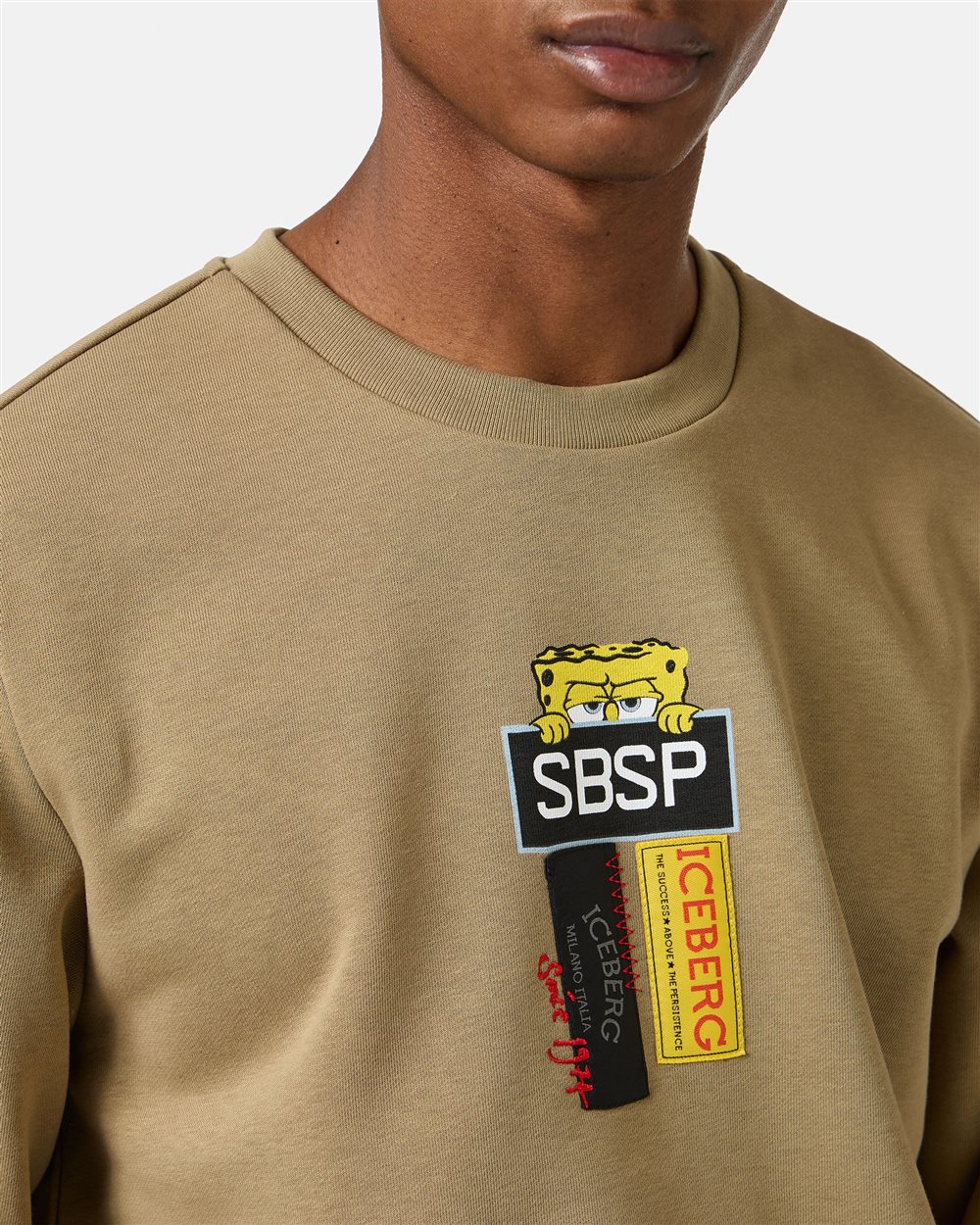 Powder white crewneck sweatshirt in scuba fabric and logo - Iceberg - Official Website