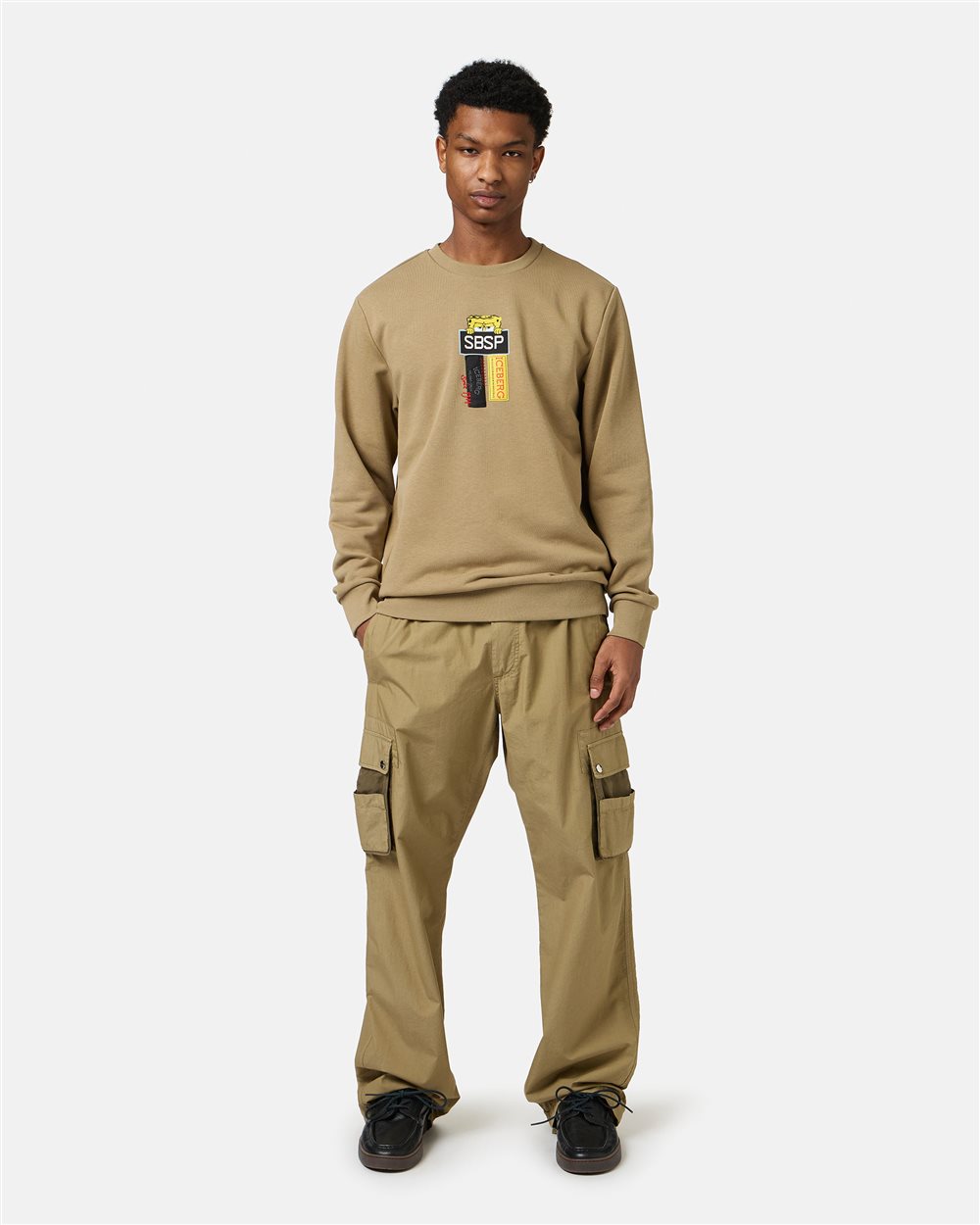 Powder white crewneck sweatshirt in scuba fabric and logo - Iceberg - Official Website