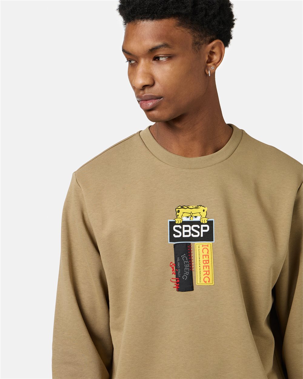 Powder white crewneck sweatshirt in scuba fabric and logo - Iceberg - Official Website