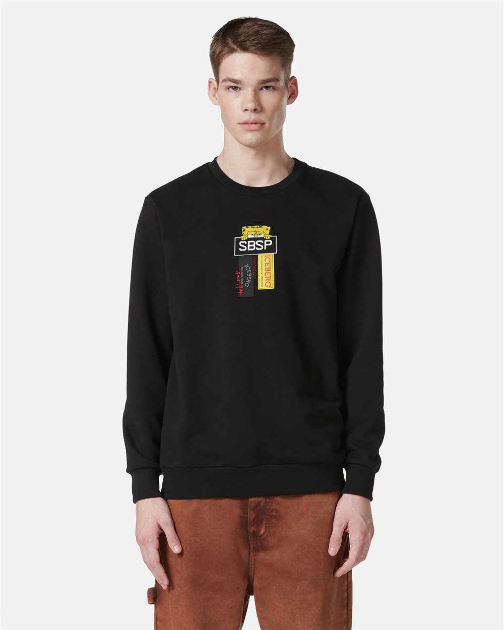 Black crewneck sweatshirt in scuba fabric and logo - Iceberg - Official Website