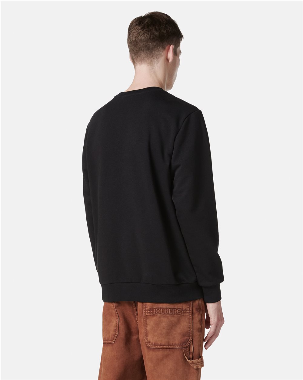Black crewneck sweatshirt in scuba fabric and logo - Iceberg - Official Website