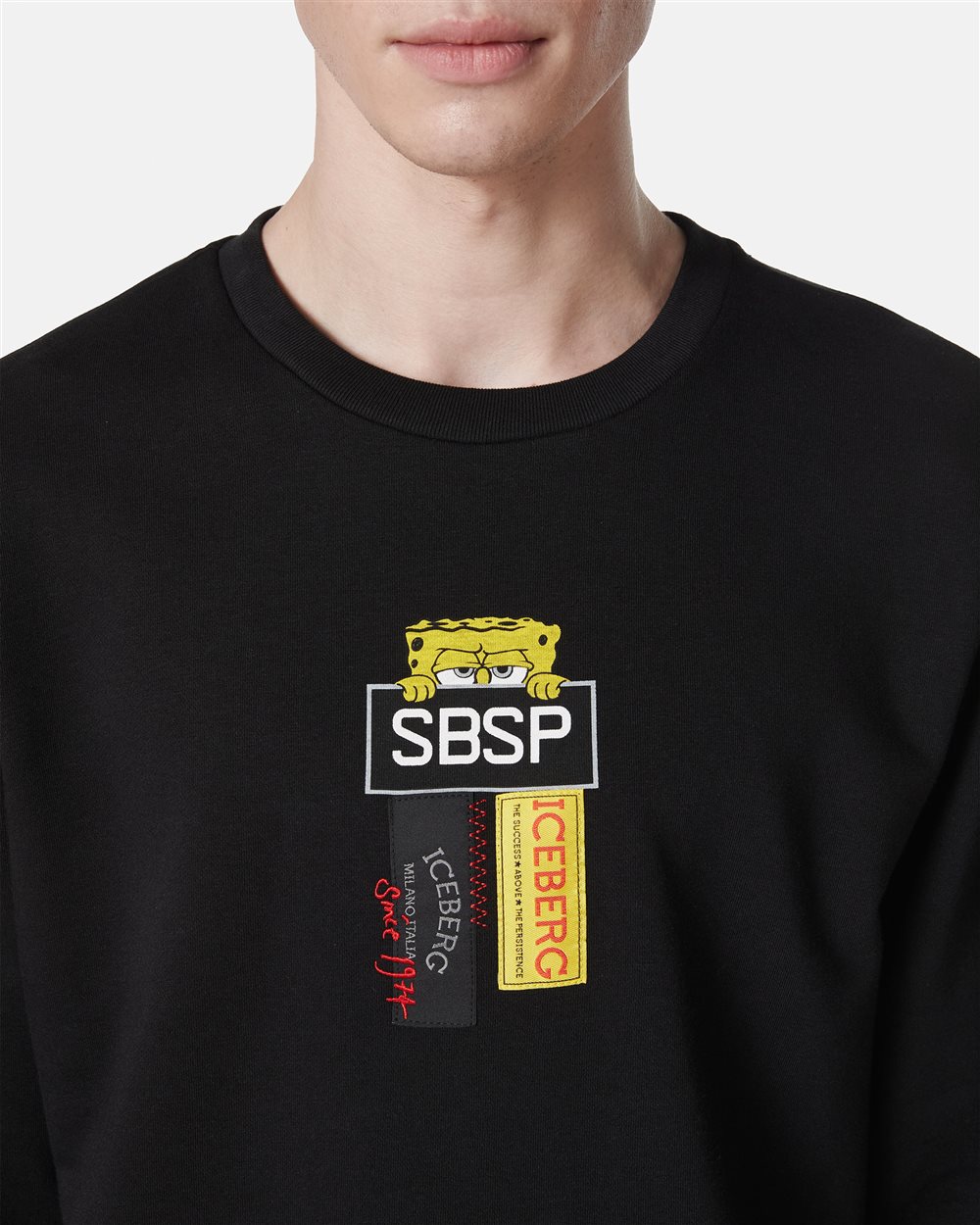 Black crewneck sweatshirt in scuba fabric and logo - Iceberg - Official Website