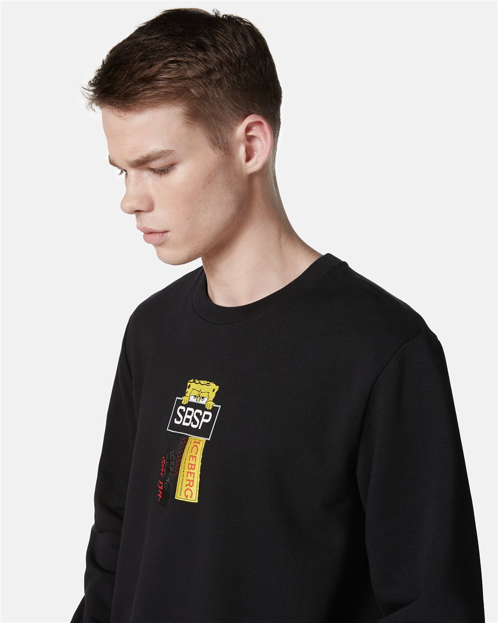 Black crewneck sweatshirt in scuba fabric and logo - Iceberg - Official Website