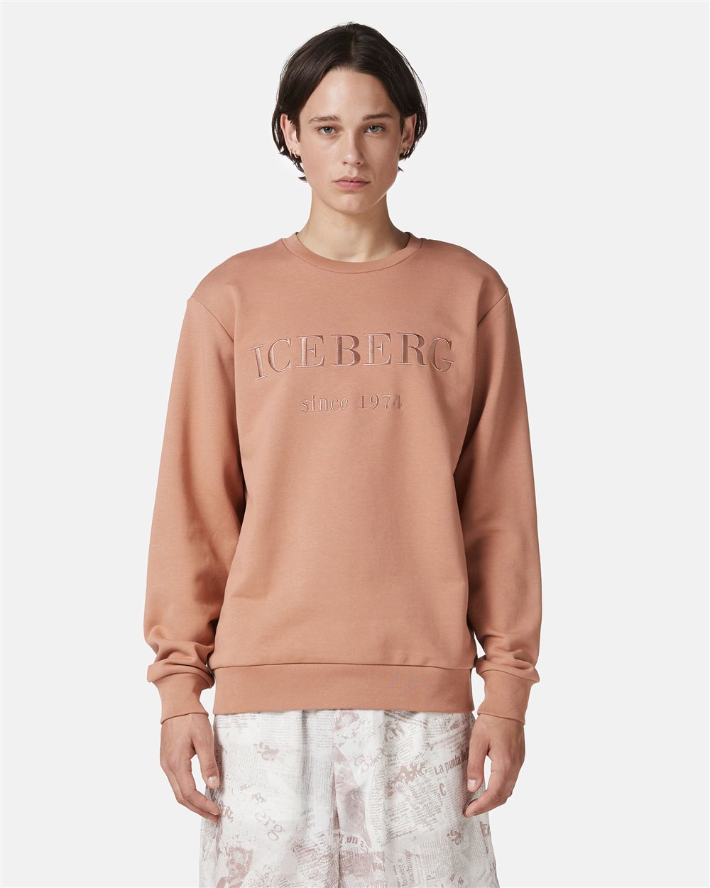 Slim fit sweatshirt in earthenware cotton with Iceberg logo embroidery - Iceberg - Official Website