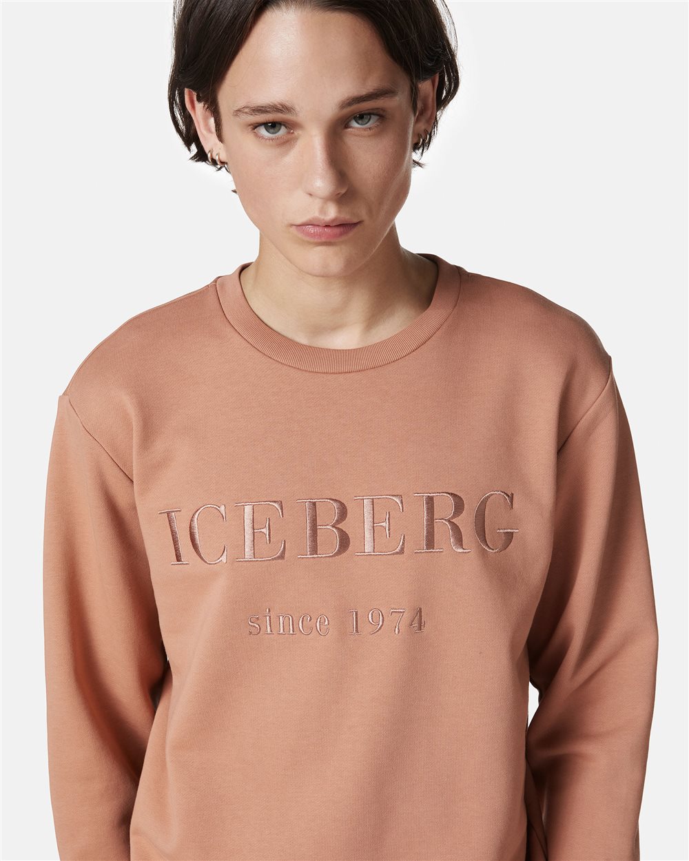 Slim fit sweatshirt in earthenware cotton with Iceberg logo embroidery - Iceberg - Official Website