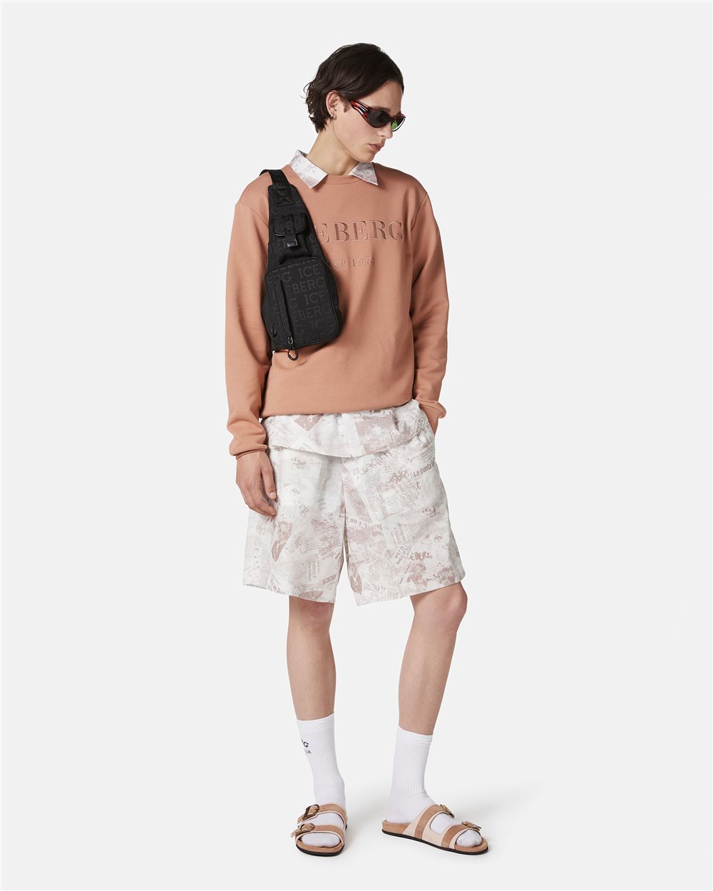 Slim fit sweatshirt in earthenware cotton with Iceberg logo embroidery - Iceberg - Official Website