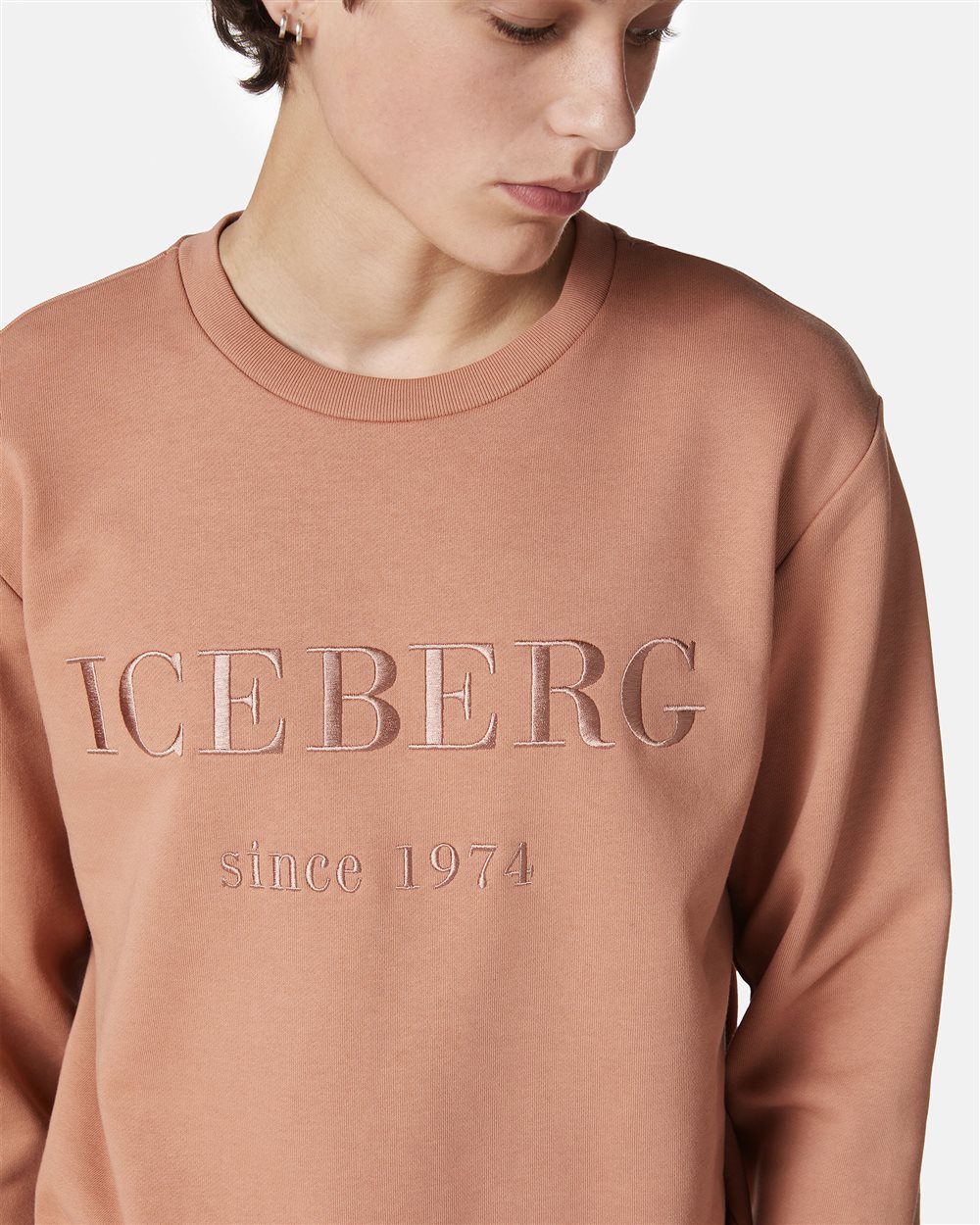 Slim fit sweatshirt in earthenware cotton with Iceberg logo embroidery - Iceberg - Official Website