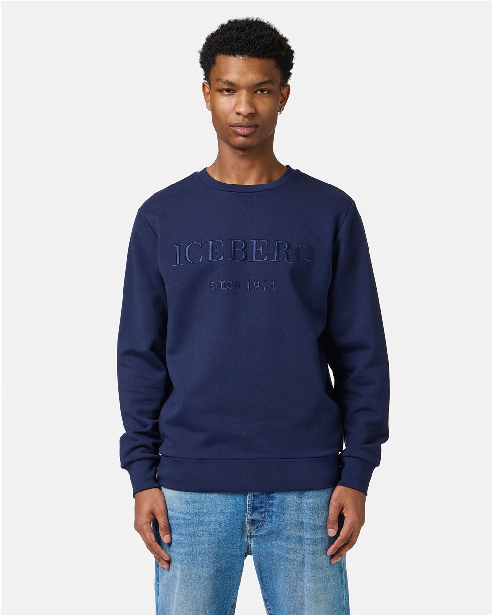 Slim fit blue sweatshirt in cotton with Iceberg logo embroidery - Iceberg - Official Website