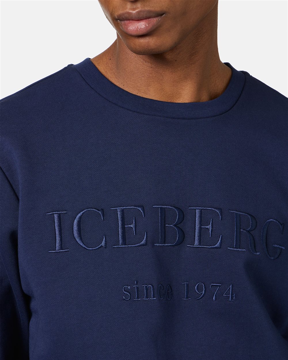 Slim fit blue sweatshirt in cotton with Iceberg logo embroidery - Iceberg - Official Website