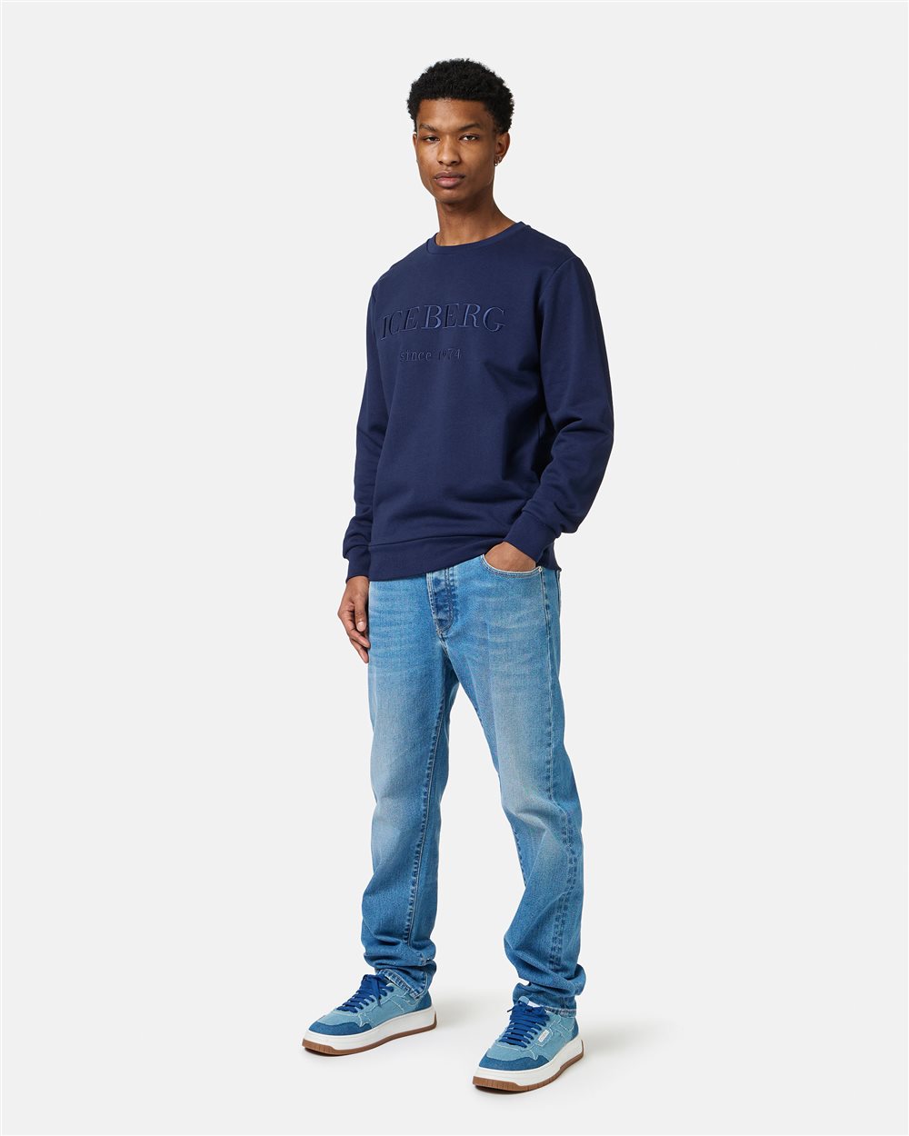 Slim fit blue sweatshirt in cotton with Iceberg logo embroidery - Iceberg - Official Website
