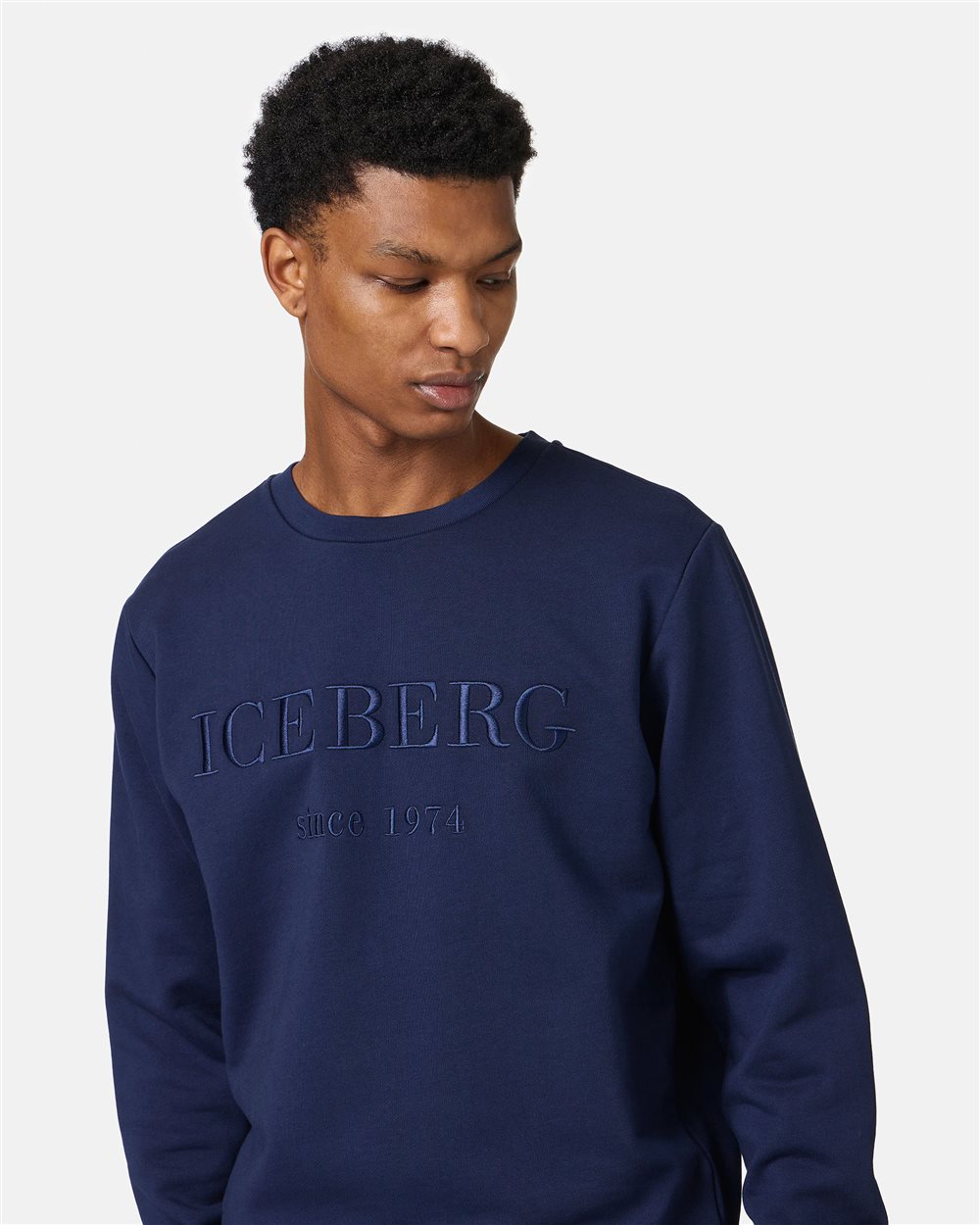 Slim fit blue sweatshirt in cotton with Iceberg logo embroidery - Iceberg - Official Website
