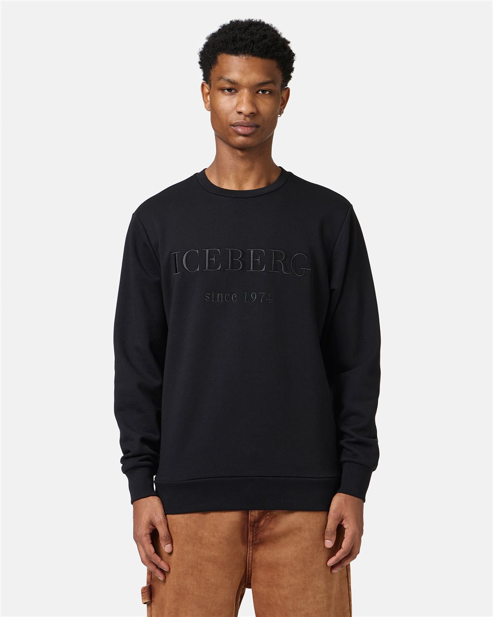 Slim fit black sweatshirt in cotton with Iceberg logo embroidery - Iceberg - Official Website