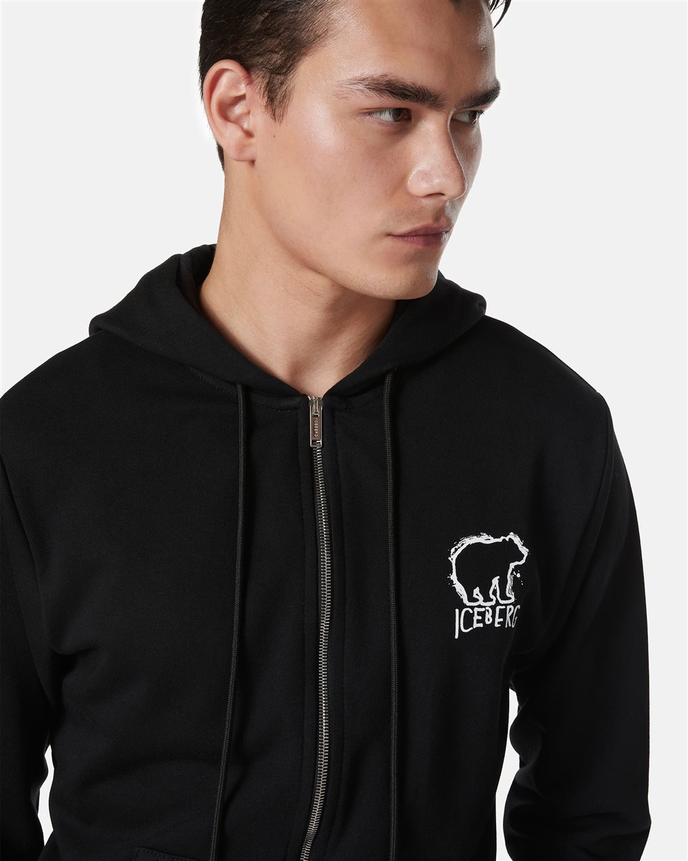 Black slim fit cotton sweatshirt with Iceberg logo embroidery - Iceberg - Official Website