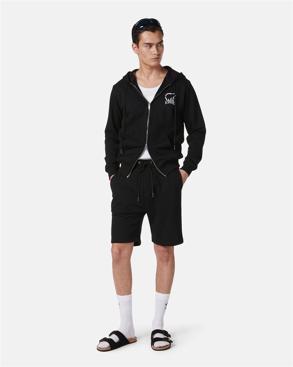 Black slim fit cotton sweatshirt with Iceberg logo embroidery - Iceberg - Official Website