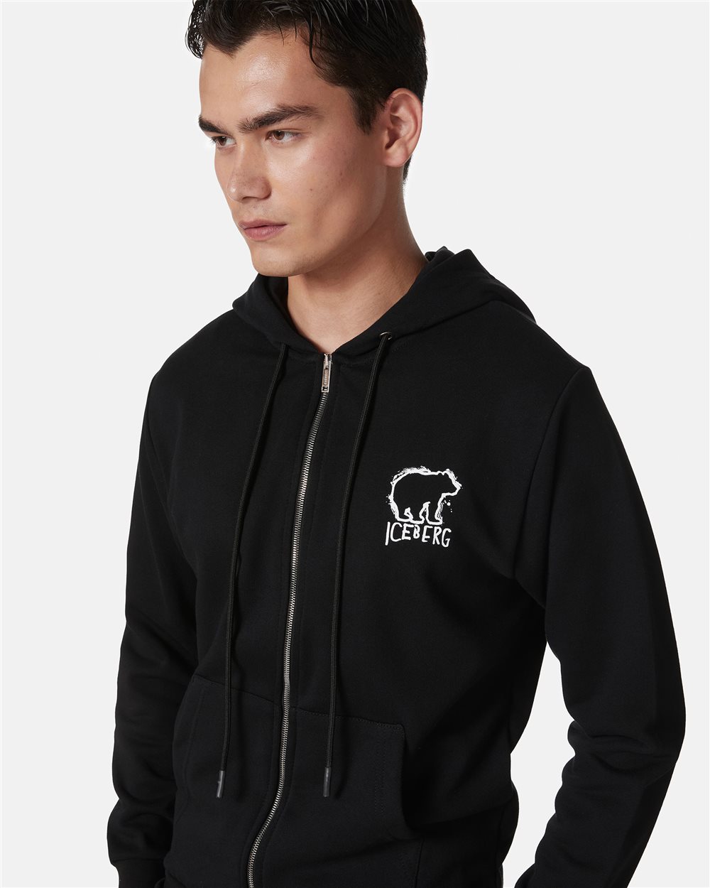 Black slim fit cotton sweatshirt with Iceberg logo embroidery - Iceberg - Official Website