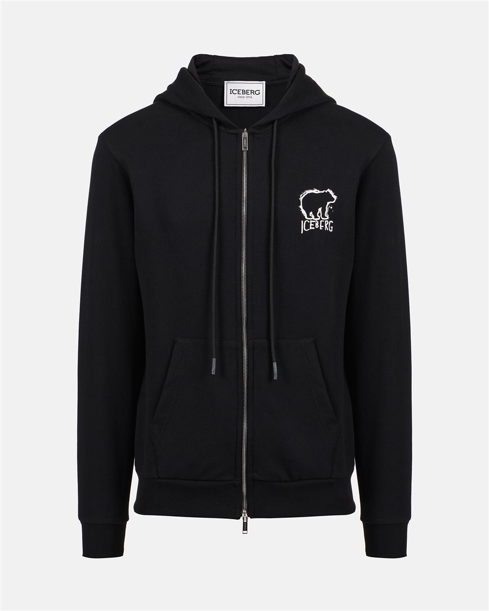 Black slim fit cotton sweatshirt with Iceberg logo embroidery - Iceberg - Official Website