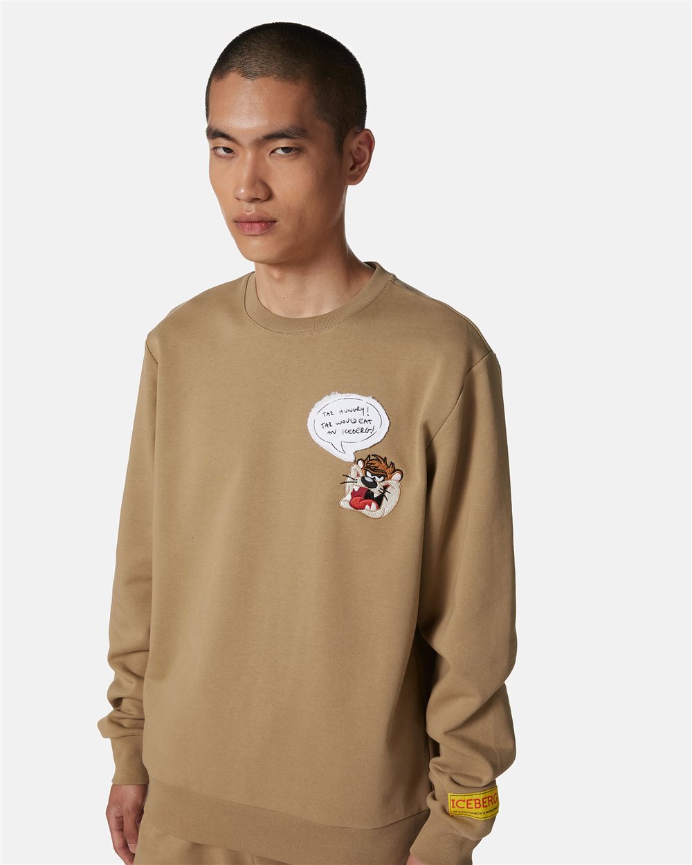 Classic regular fit crewneck mud-colored sweatshirt with Looney Tunes detail - Iceberg - Official Website