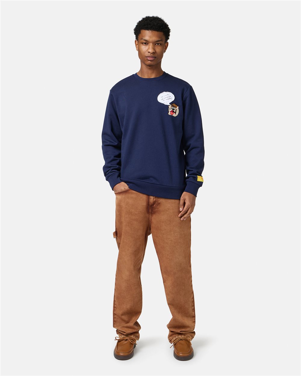 Classic regular fit blue crewneck sweatshirt with Looney Tunes detail - Iceberg - Official Website