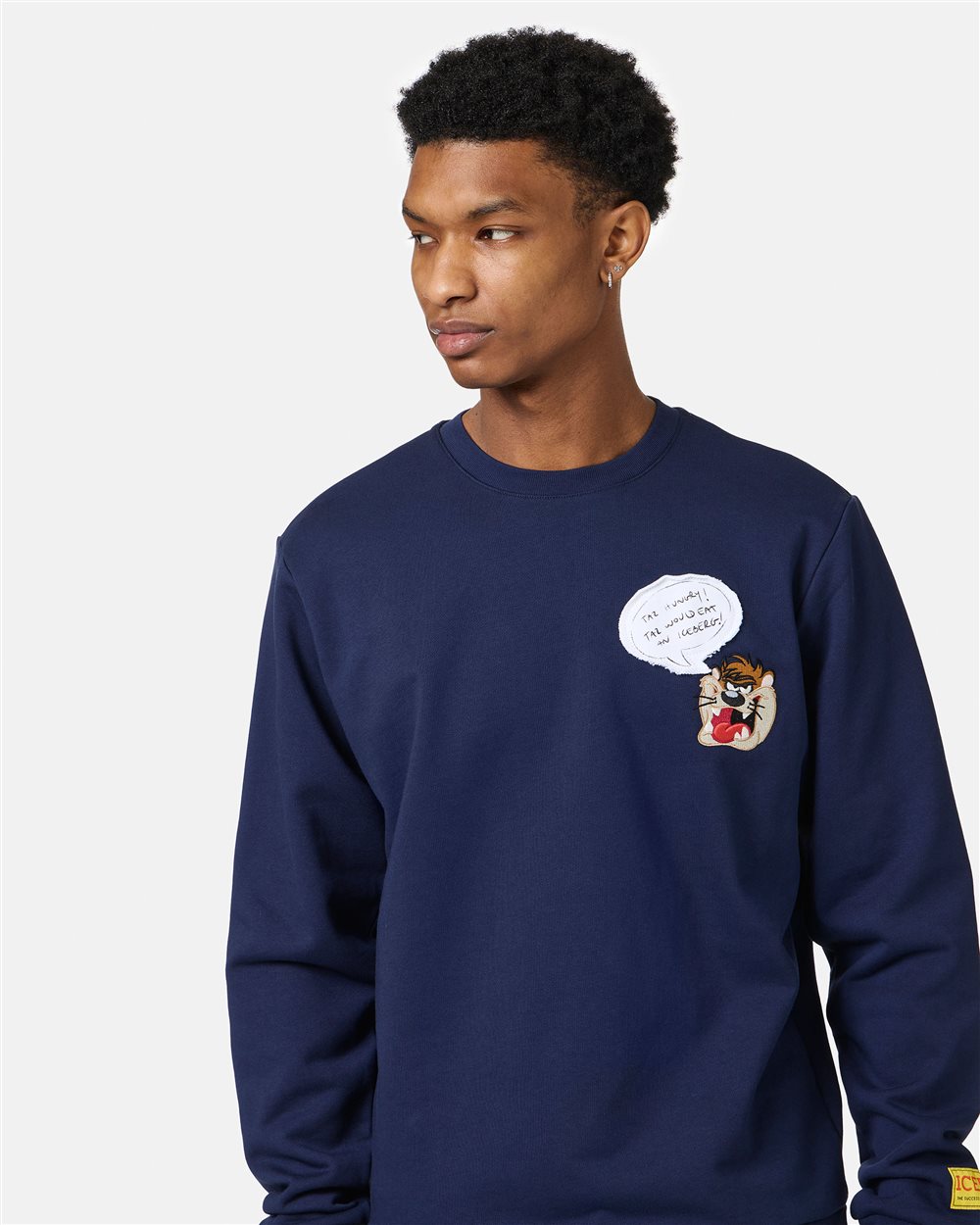 Classic regular fit blue crewneck sweatshirt with Looney Tunes detail - Iceberg - Official Website