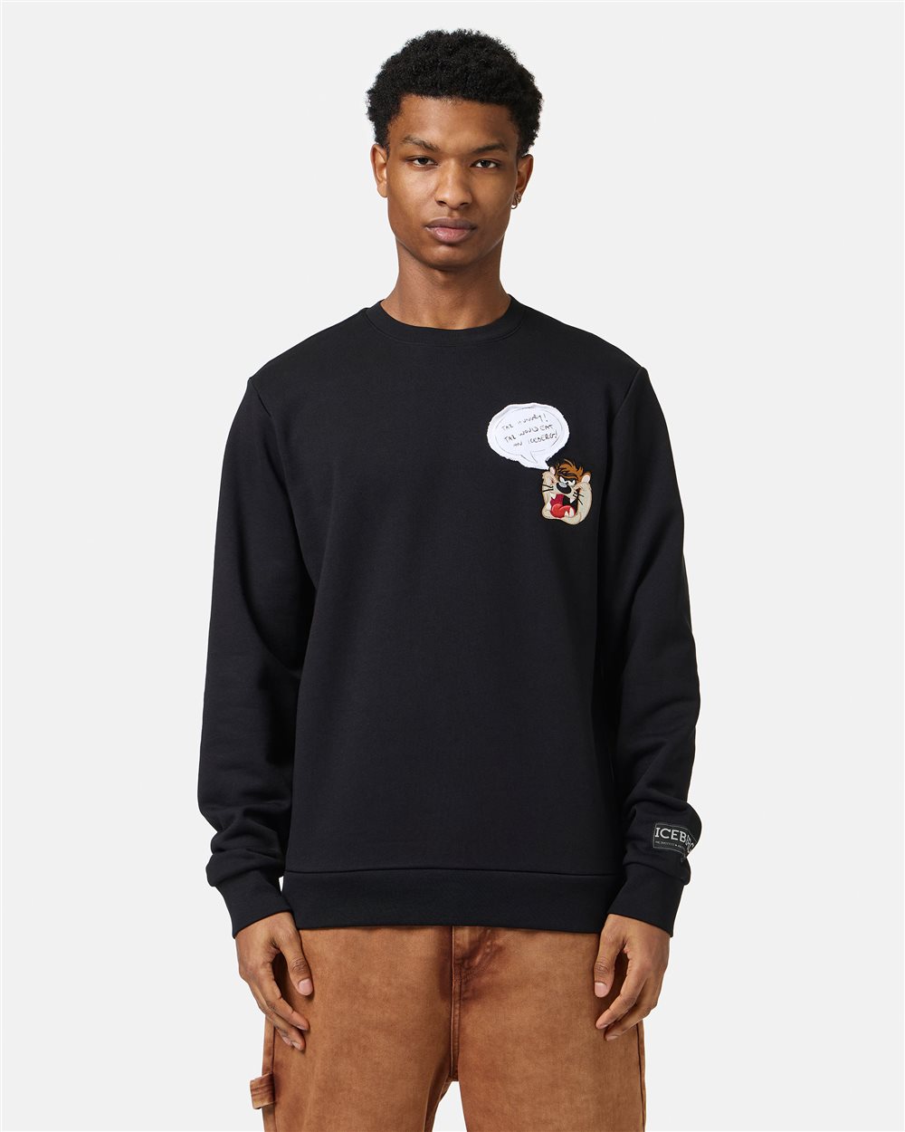 Classic regular fit black crewneck sweatshirt with Looney Tunes detail - Iceberg - Official Website