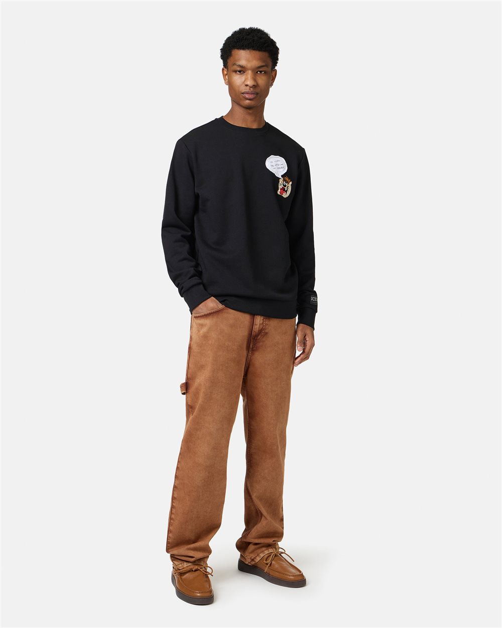 Classic regular fit black crewneck sweatshirt with Looney Tunes detail - Iceberg - Official Website